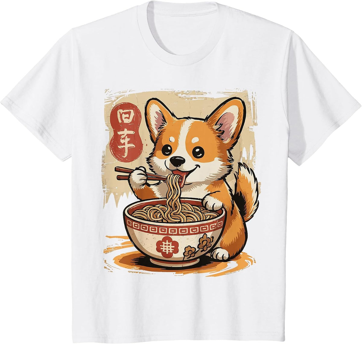 Corgi Eating Ramen T-Shirt - White