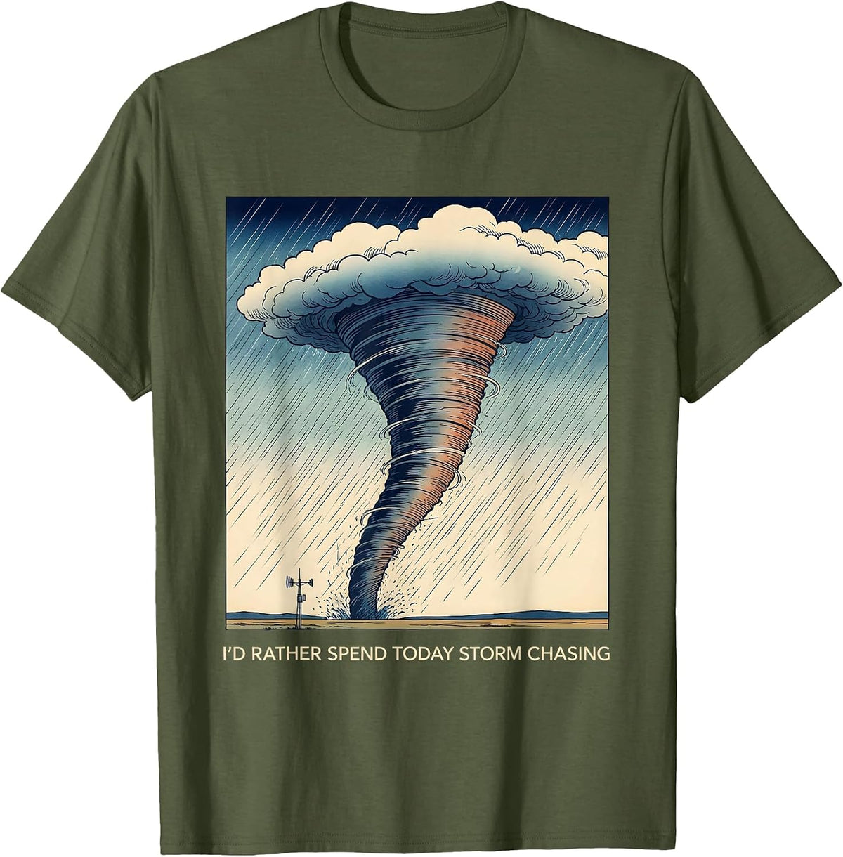 Men's I'd Rather Spend Today Storm Chasing Ukiyo E Tornado Chaser T-Shirt - Olive Green