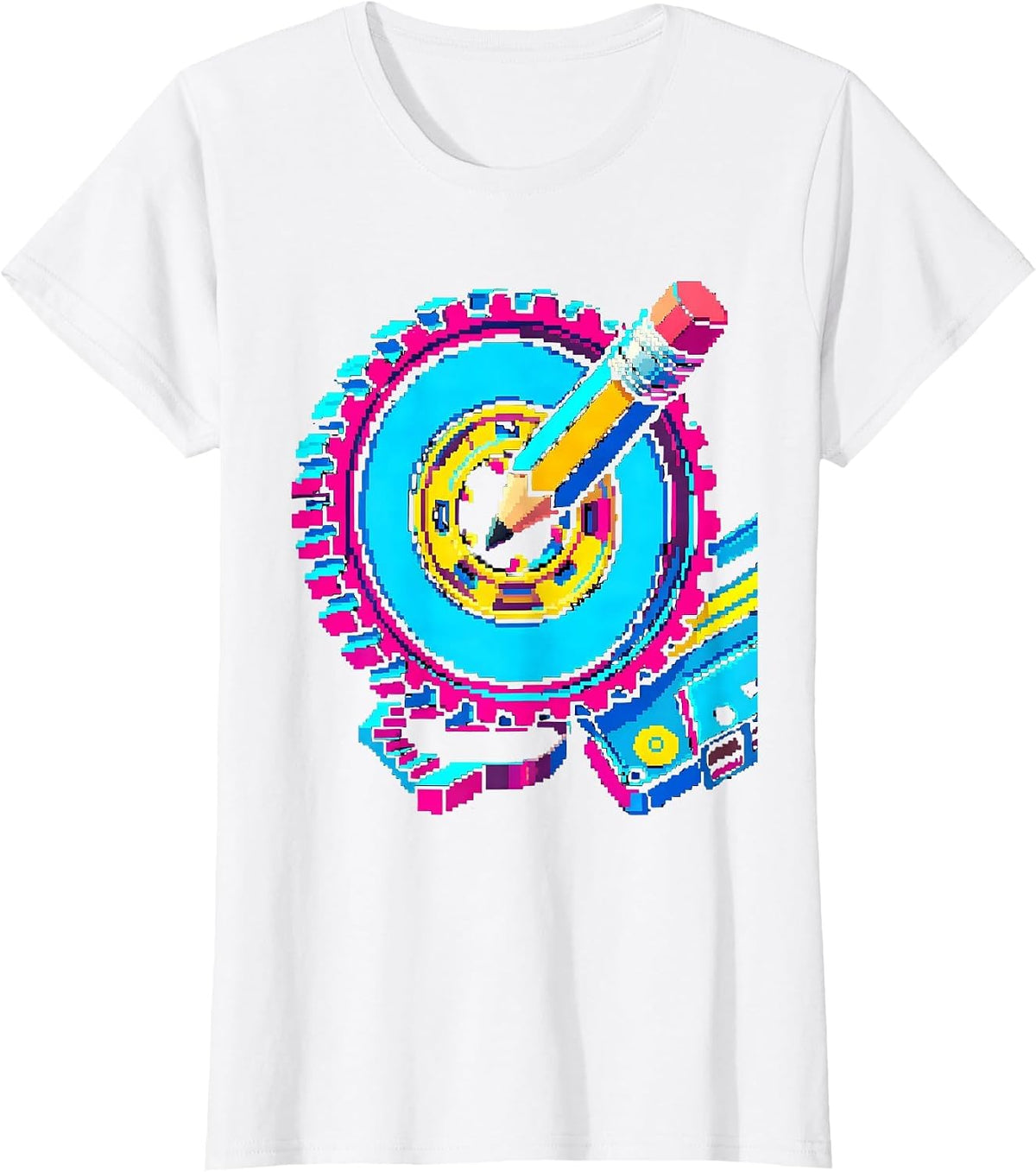 Cassette Hub Pixel Art Retro Nostalgia T-Shirt - White