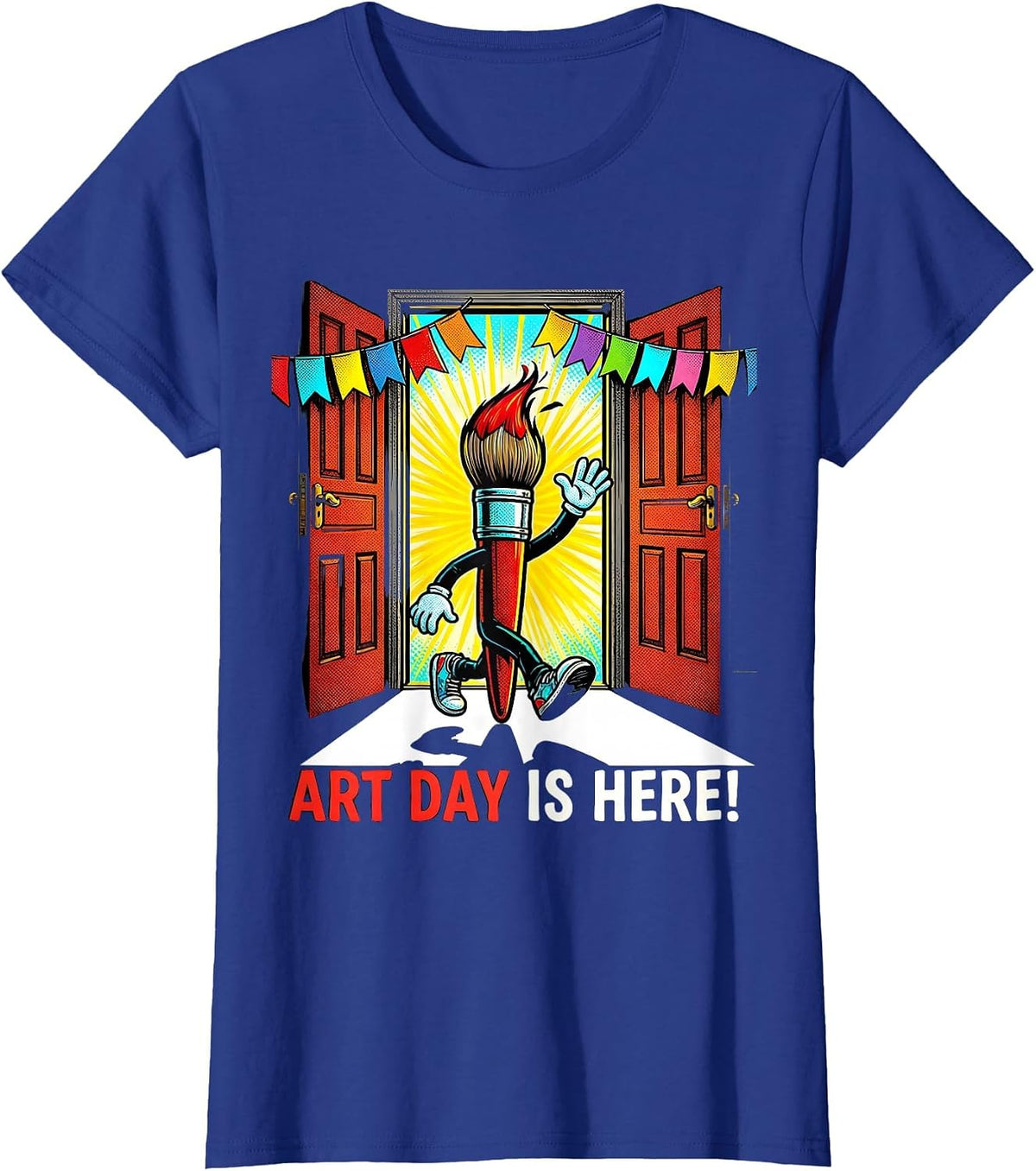 Art Day Is Here Pop Art Art Teacher Back To School T-Shirt, Women, Royal Blue, XX-Large - As Pictured