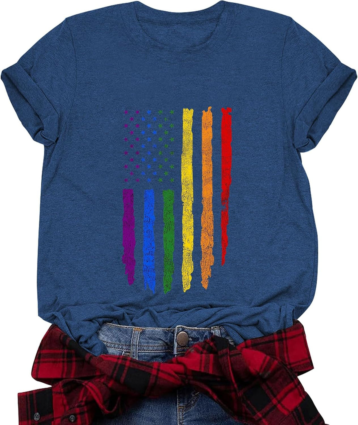 Pride Shirts for Women Gay LGBT Rainbow Equality T-Shirt LGBTQ Pride Month Blouse Tops - Darkblue