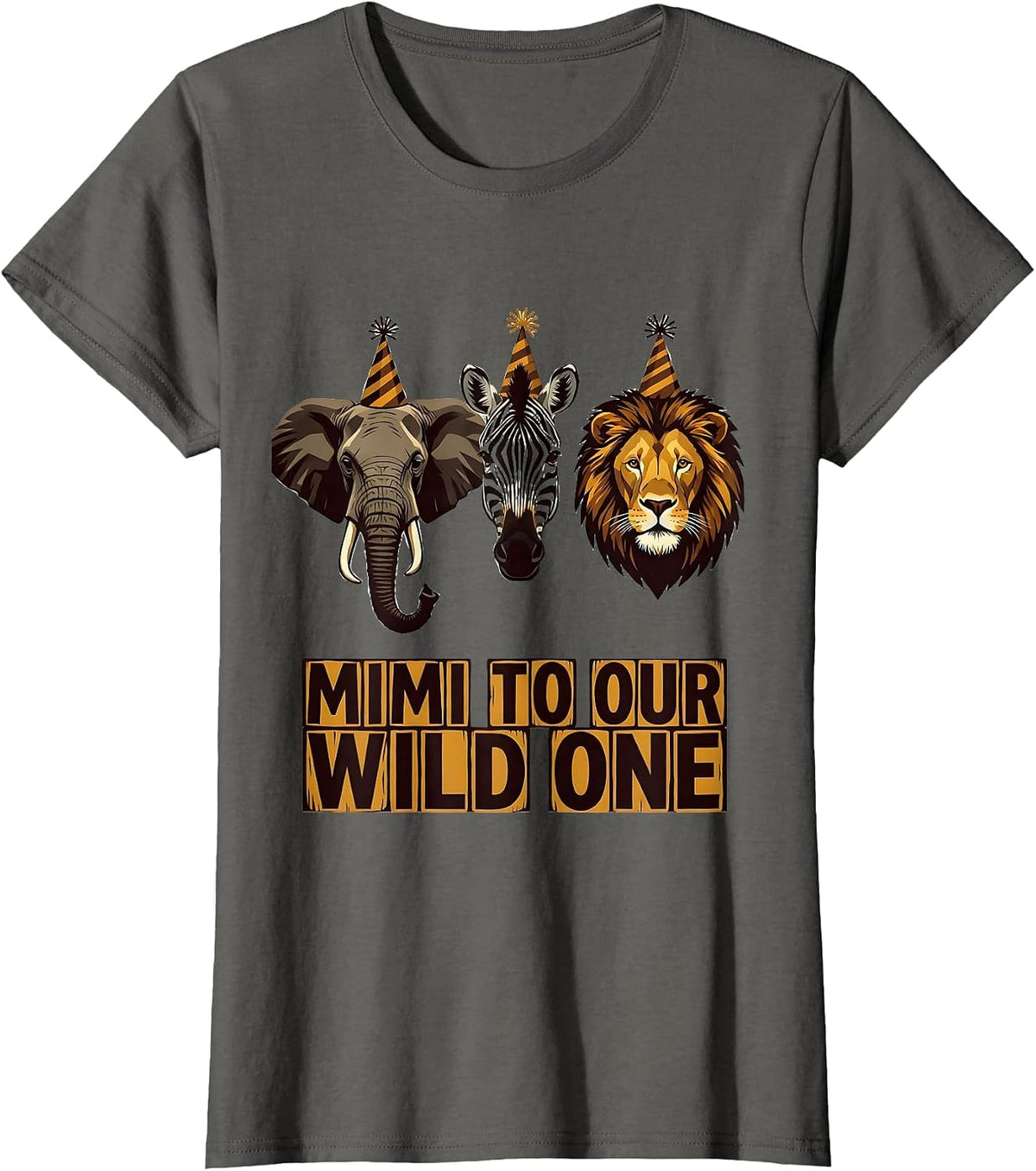 Women's Mimi To Our Wild One Playful Safari Zoo Animal Party T-Shirt - Asphalt Grey