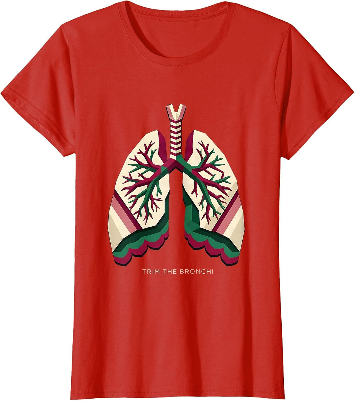 Women's Trim The Bronchi Funny Respiratory Therapist Christmas Lung T-Shirt - Red