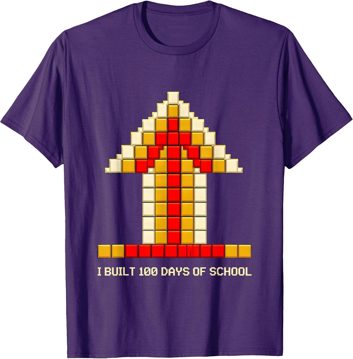 Men's I Built 100 Days of School Pixel Art Kids School Celebration T-Shirt - Purple