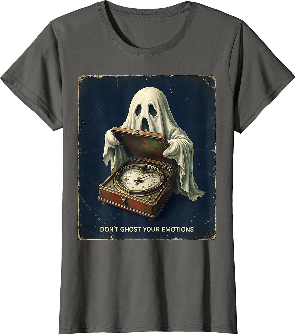 Women's Don't Ghost Your Emotions Vintage Halloween Mental Health T-Shirt - Asphalt Grey