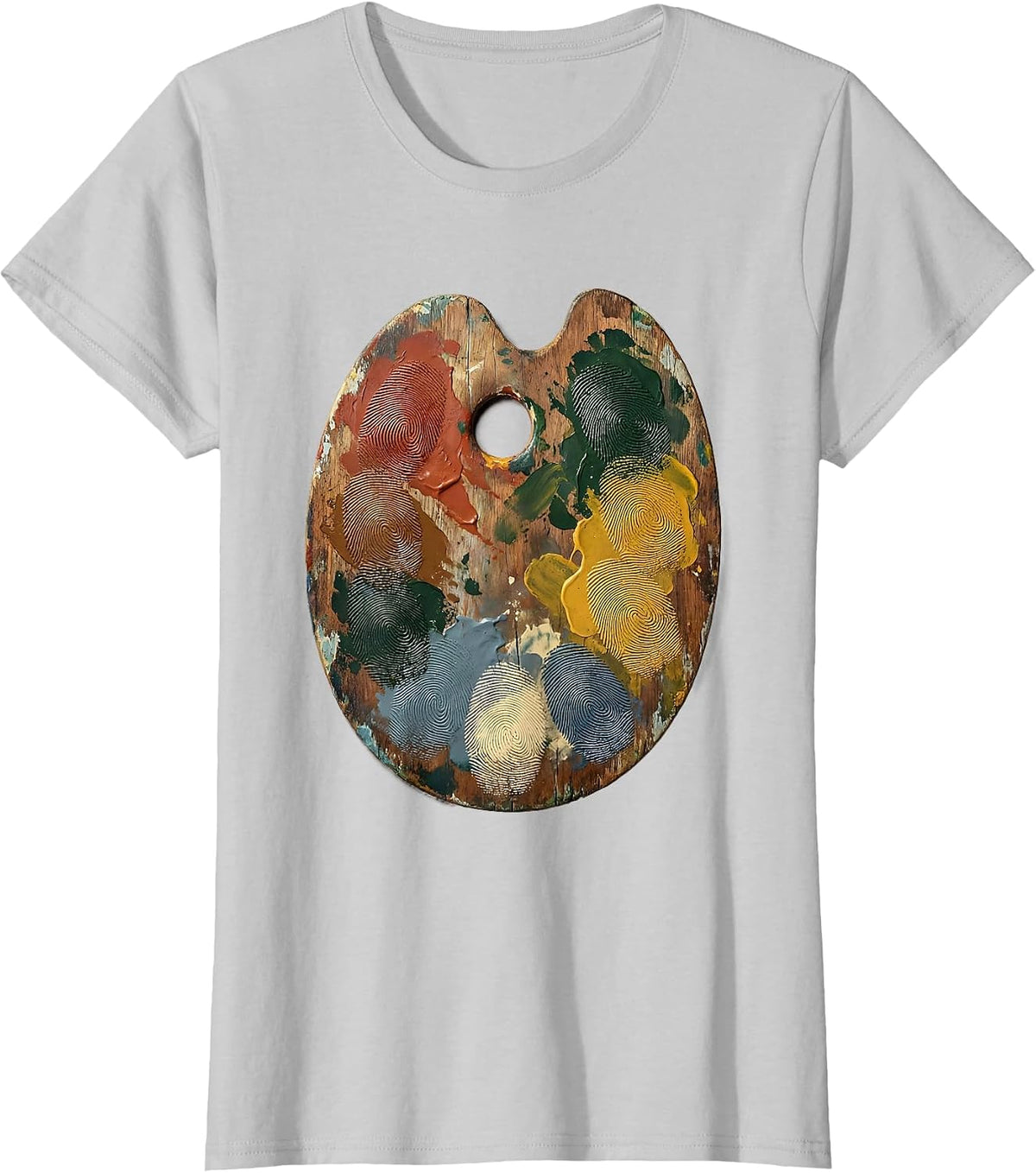 First Grade Teacher Paint Palette Fingerprint Art T-Shirt - Silver Grey