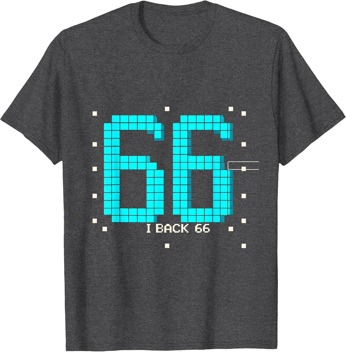 I Back 66 Pixel Art Lucky Number Novelty T-Shirt - Dark Heather Grey