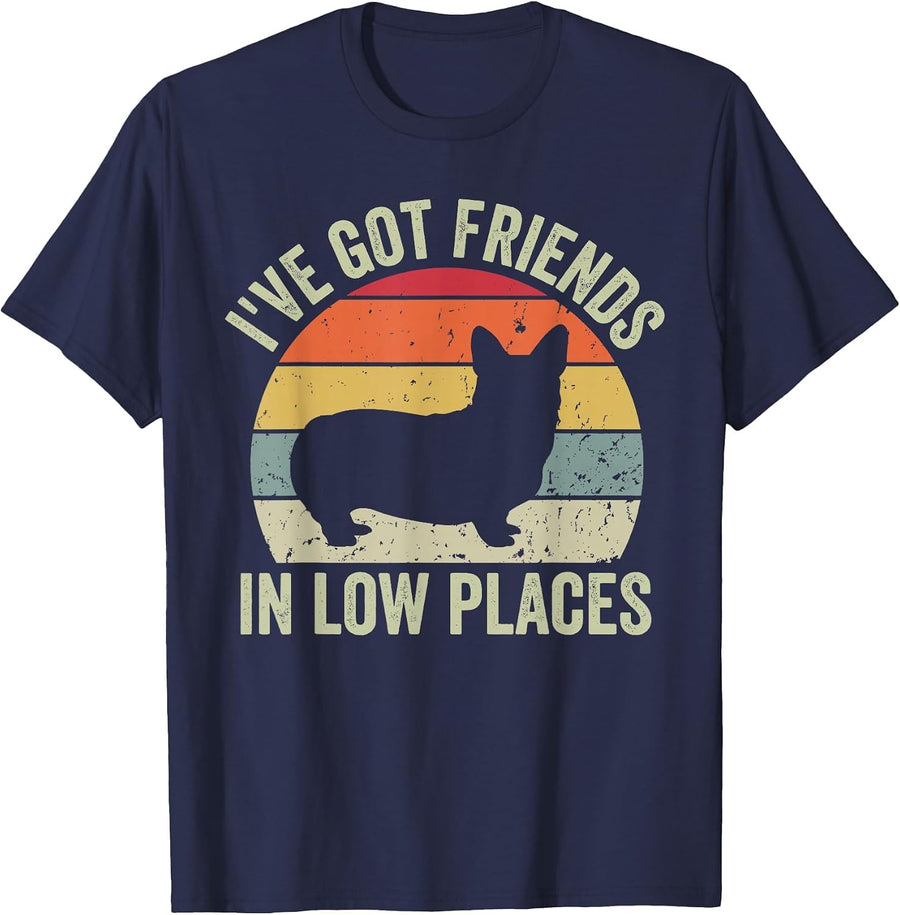 I've Got Friends in Low Places Funny Corgi Dog Lover T-Shirt - Navy Blue