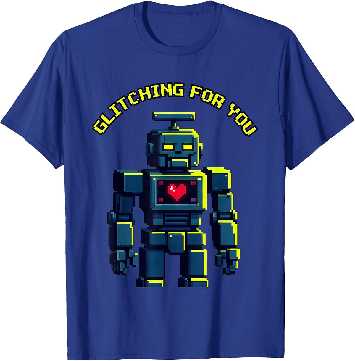 Men's Glitching For You Pixel Art Valentine Heart Robot Novelty T-Shirt - Royal Blue