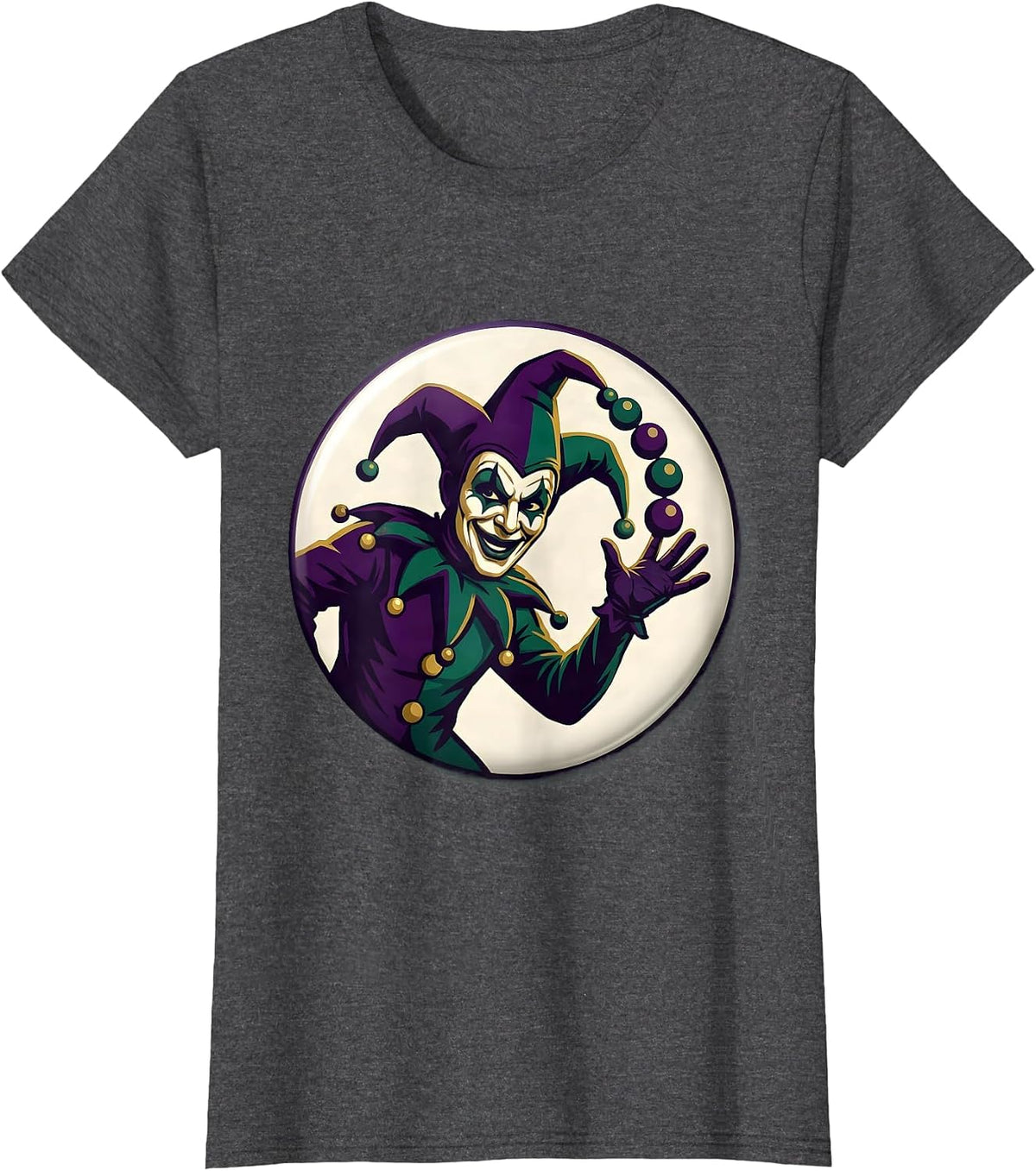 Women's Sealed Jester Badge Mardi Gras Carnival Party T-Shirt - Dark Heather Grey