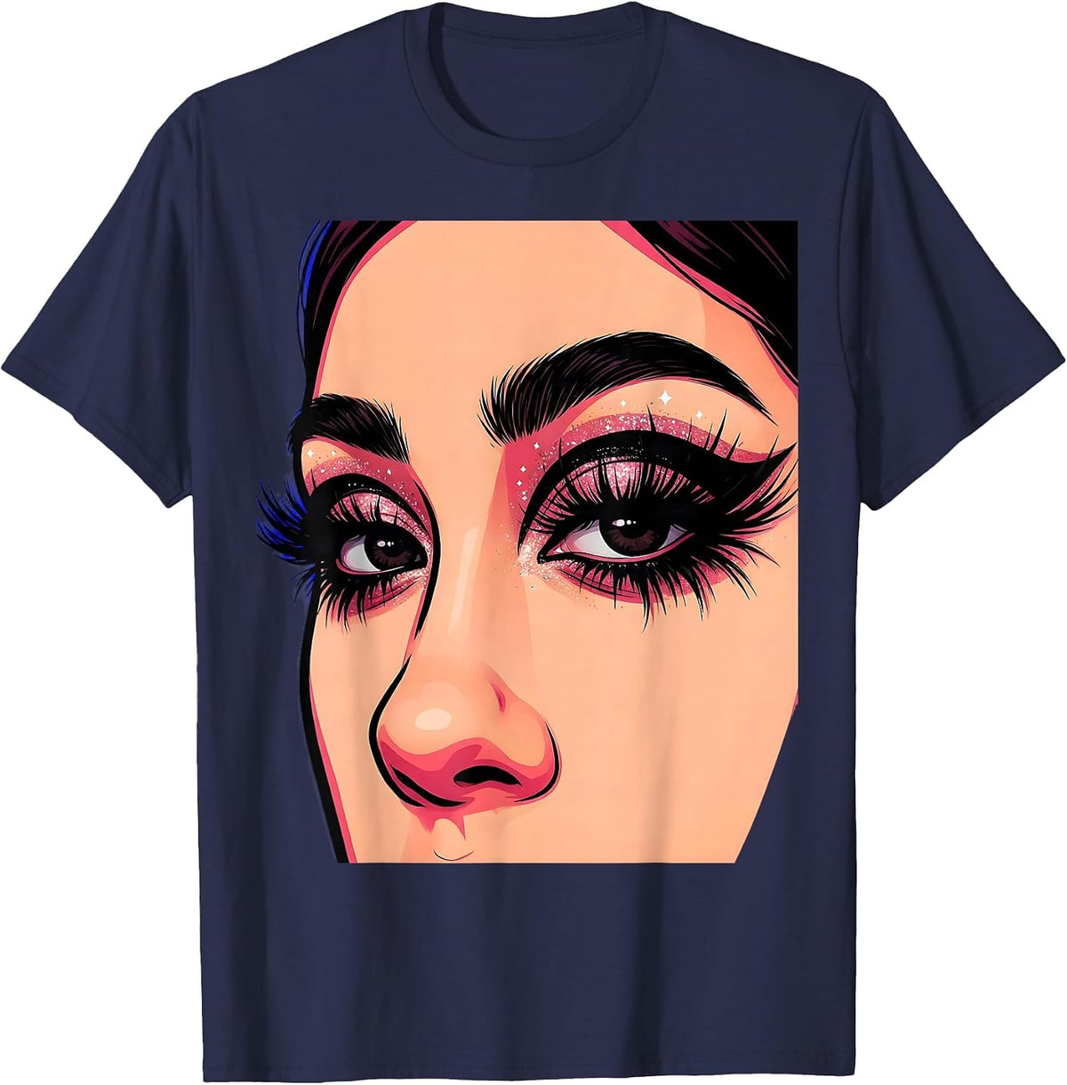 Raccoon Eyeliner Extreme Closeup 2000s Portrait T-Shirt - Navy Blue