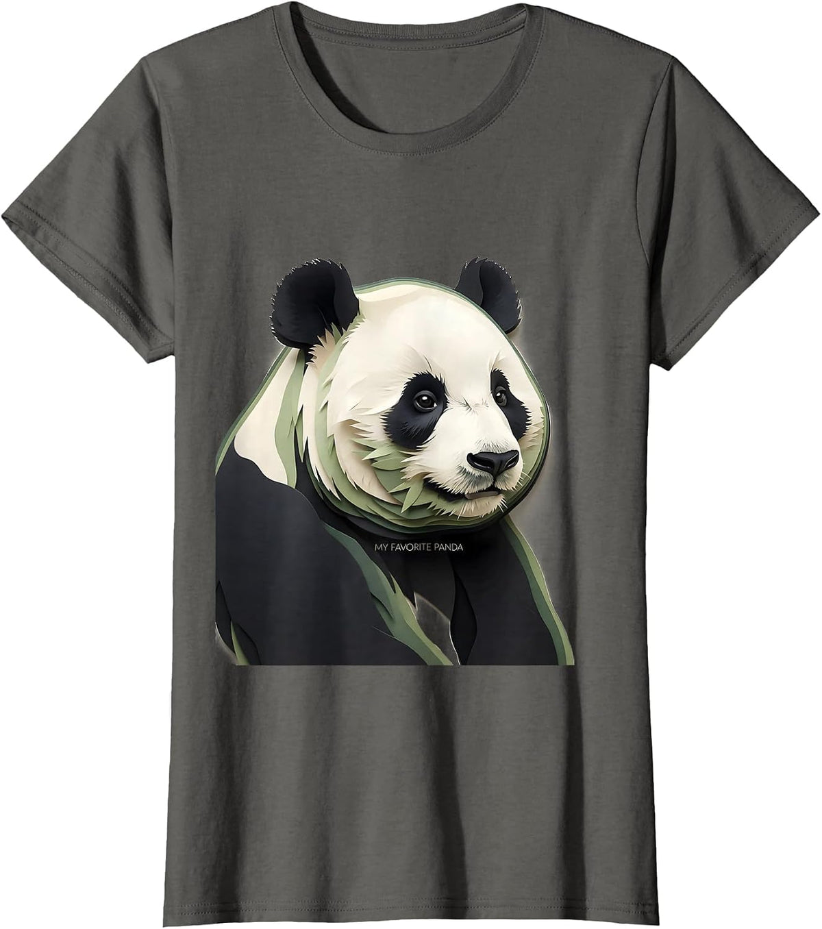 Women's My Favorite Panda Paper Cutout Animal Art Portrait Panda T-Shirt - Asphalt Grey