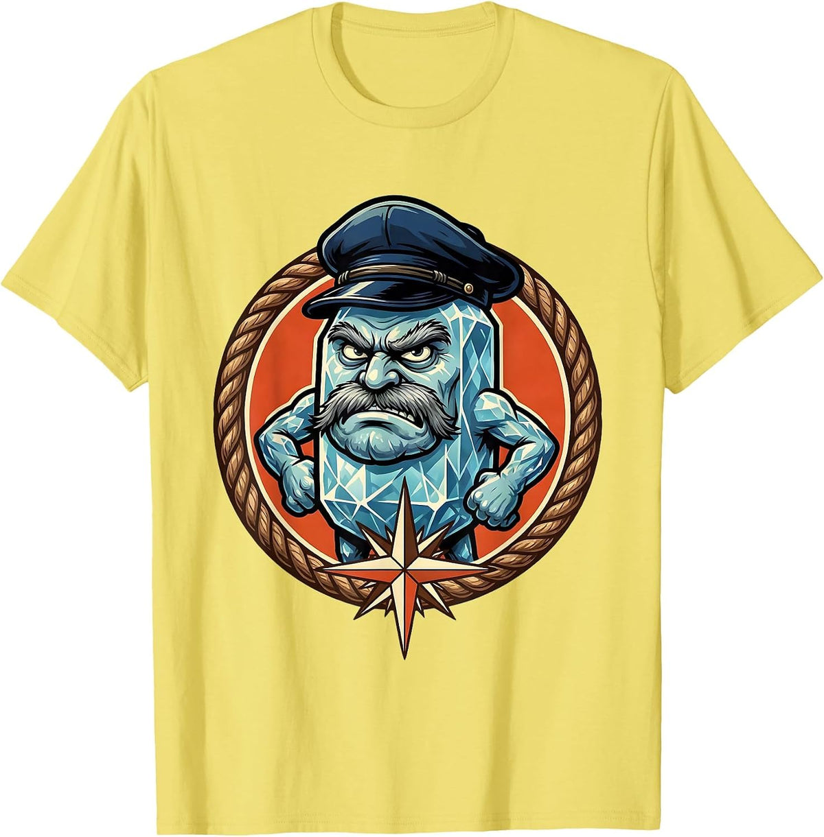 Men's Salty Sea Captain Weathered Scowl Graphic T-Shirt - Lemon Yellow