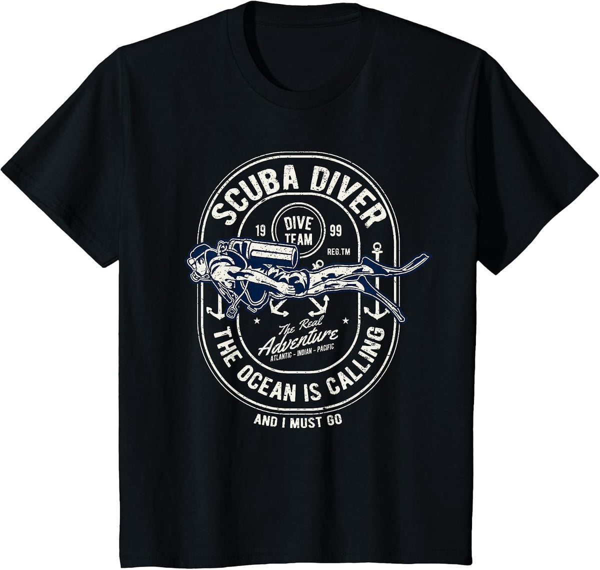 Vintage Retro Diver Distressed Scuba Diving T-Shirt - Black