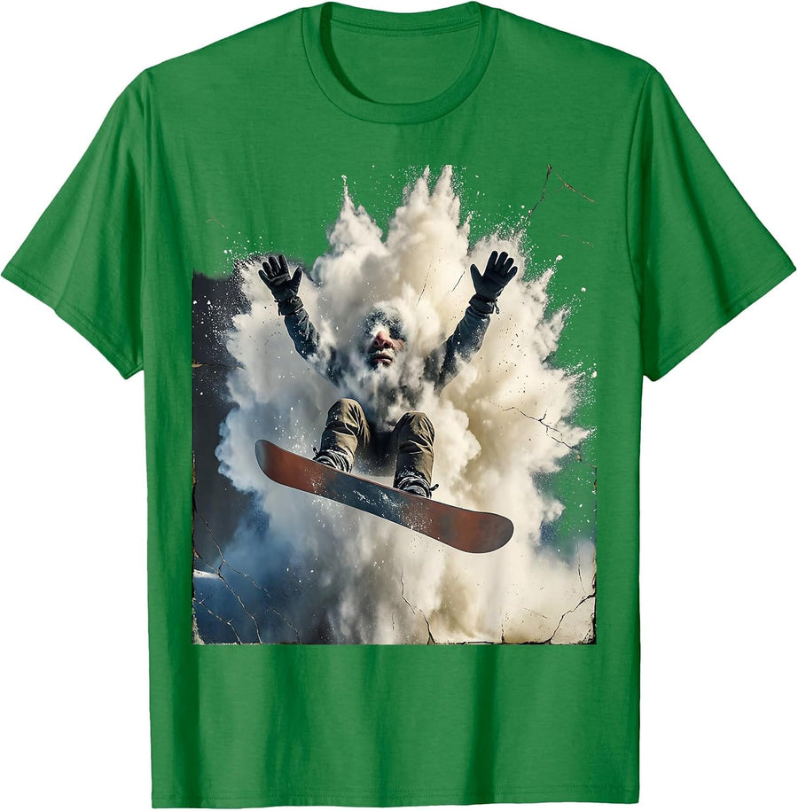 Men's Snowboarder Powder Plume Distressed Snow Sports Humor T-Shirt - Kelly Green