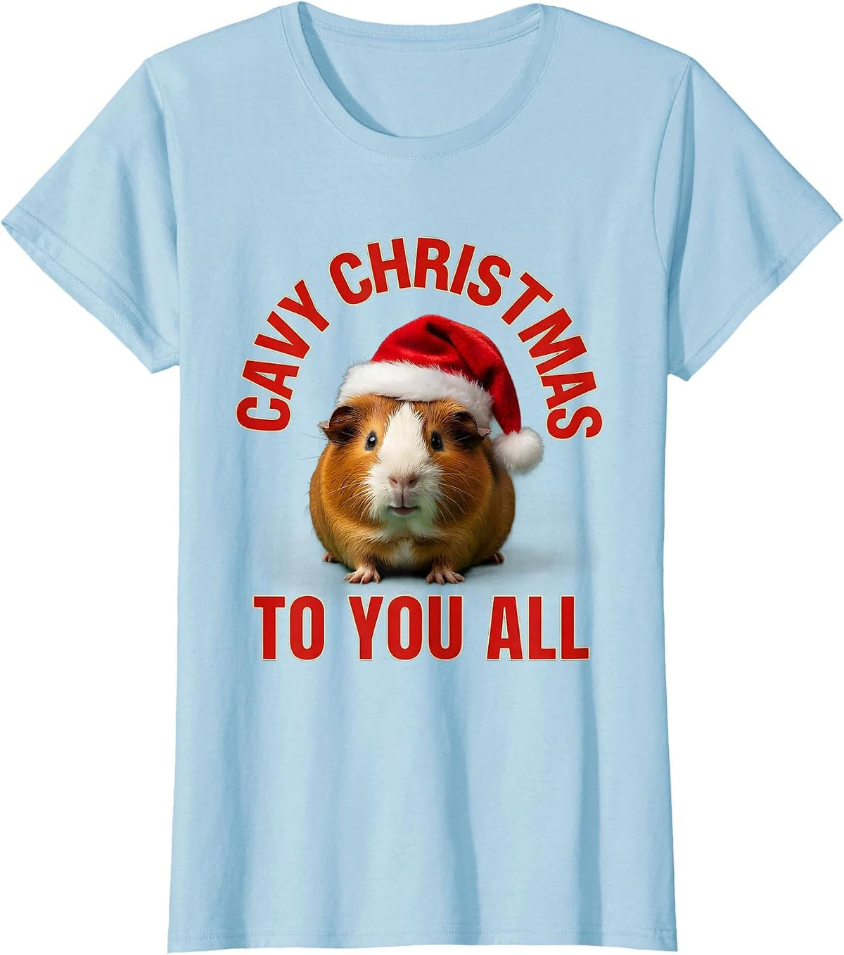 Women's Cavy Christmas To You All Funny Guinea Pig Santa Hat Humor T-Shirt - Baby Blue