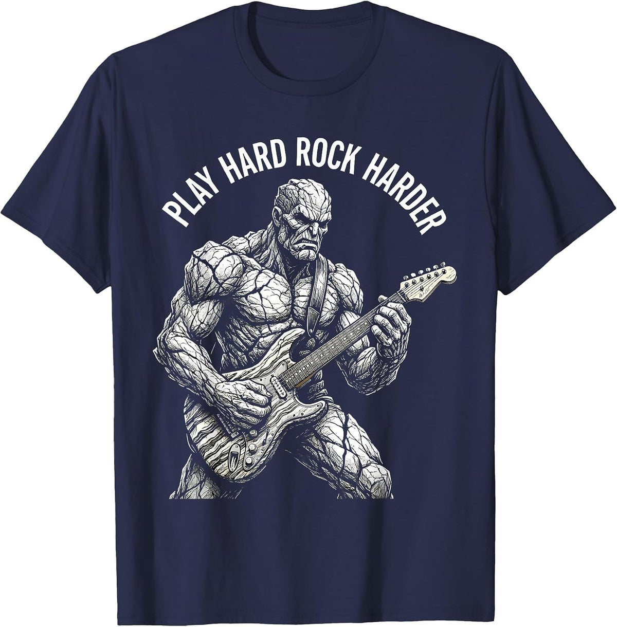 Play Hard Rock Harder Men's Rock Music Design T-Shirt - Navy Blue