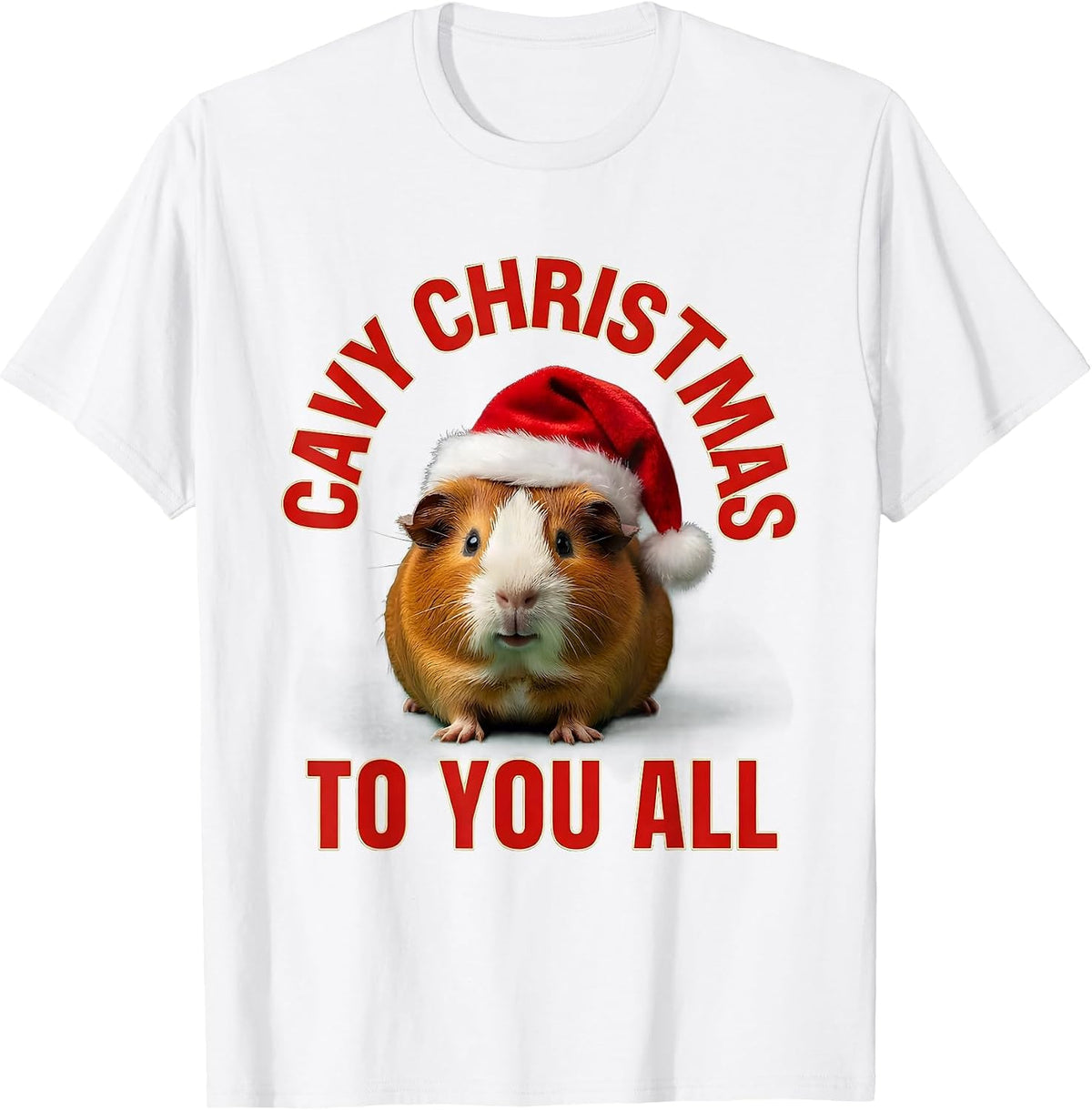 Men's Cavy Christmas To You All Funny Guinea Pig Santa Hat Humor T-Shirt - White
