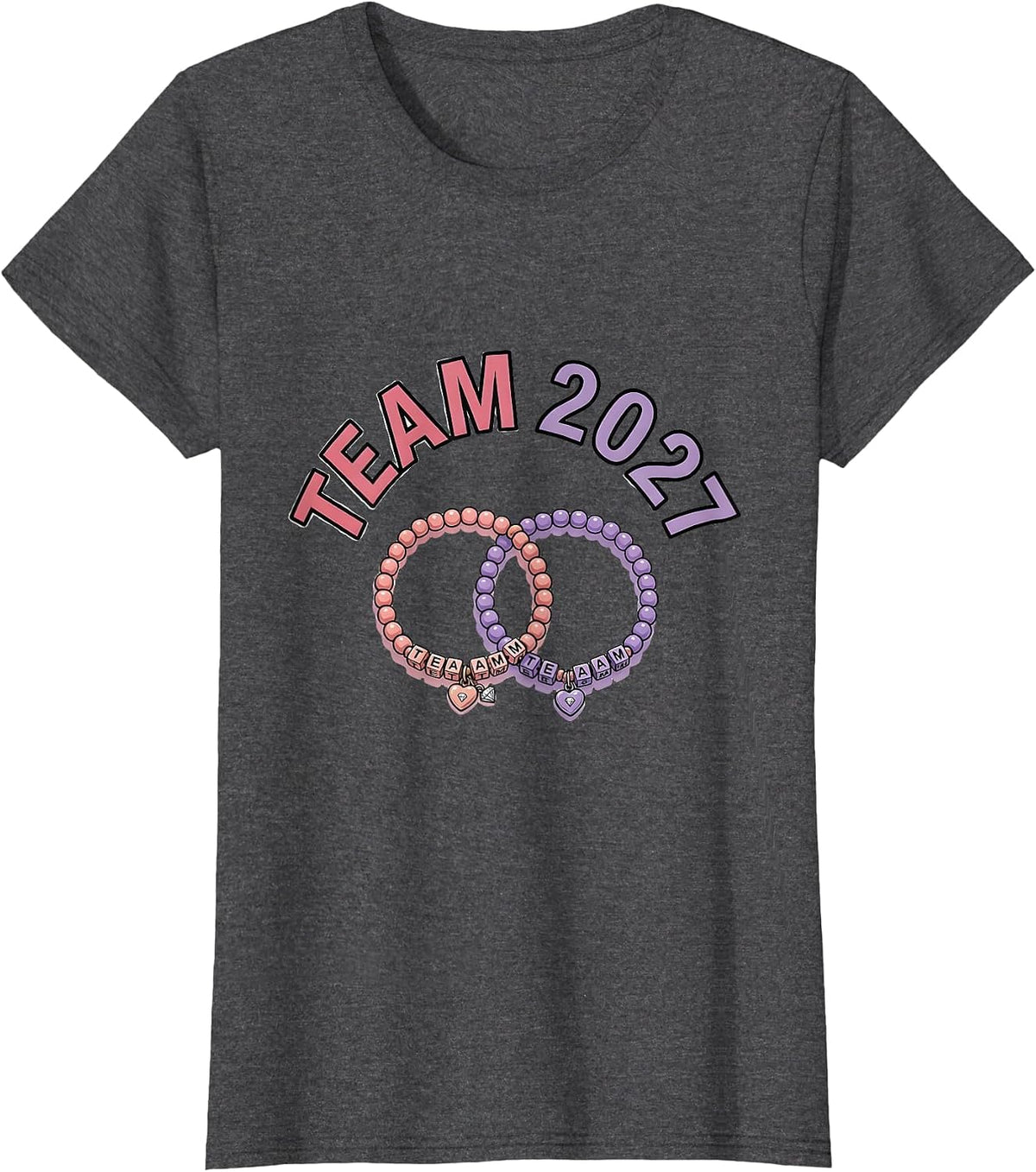 Women's Team 2027 Cute Matching Friendship Bead Bracelets Girls T-Shirt - Dark Heather Grey