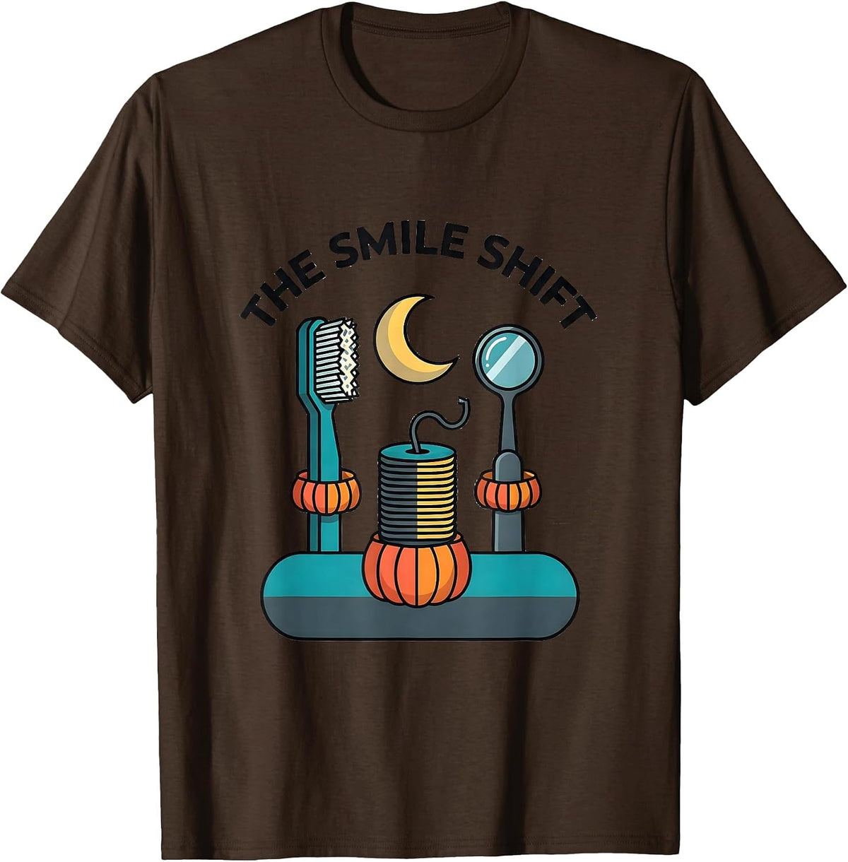 Men's The Smile Shift Flat Vector Halloween Dentist Costume Dental T-Shirt - Brown