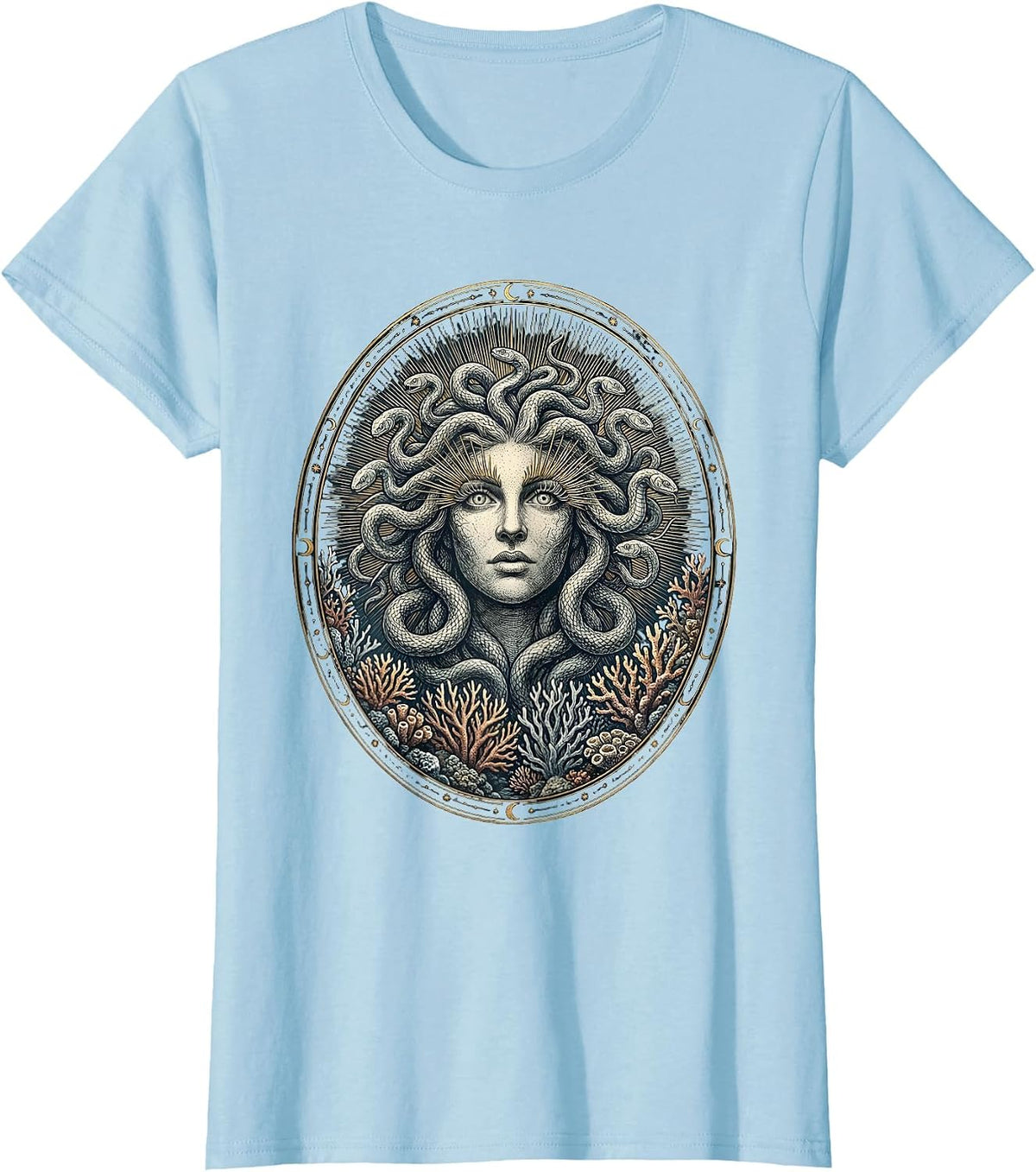 Medusa's Reef Petrified Fish Coral Design T-Shirt - Baby Blue