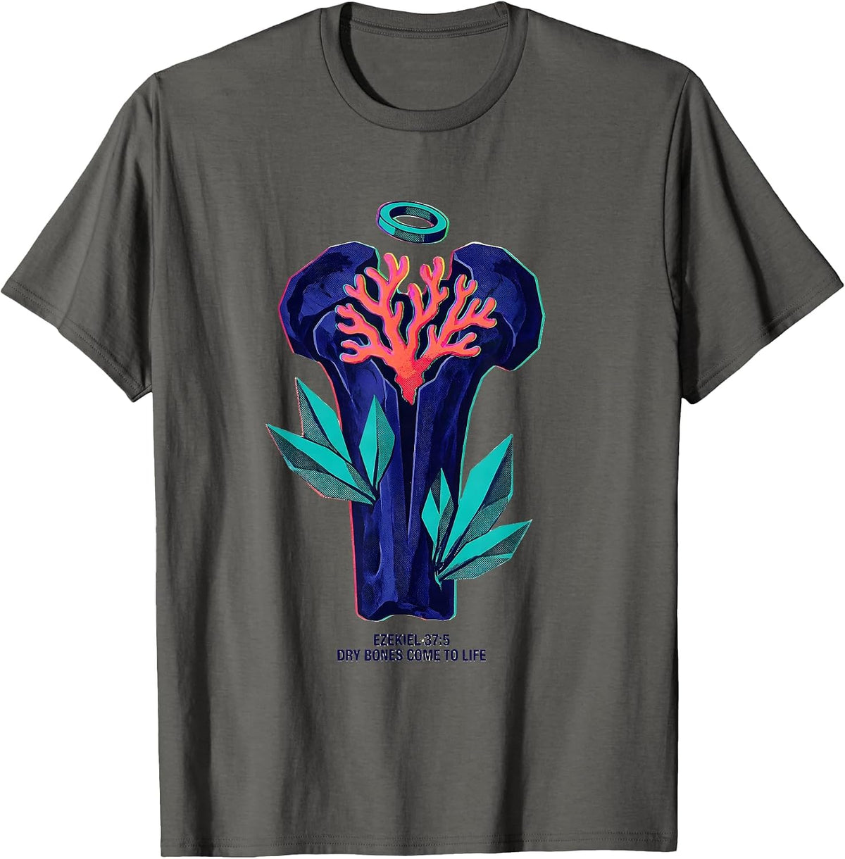Men's Ezekiel 37:5 Dry Bones Come To Life Christian Skeleton Humor T-Shirt - Asphalt Grey