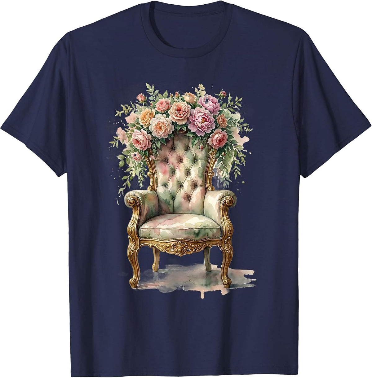 Men's Mimi Floral Crown Empty Throne Graphic Tee T-Shirt - Navy Blue
