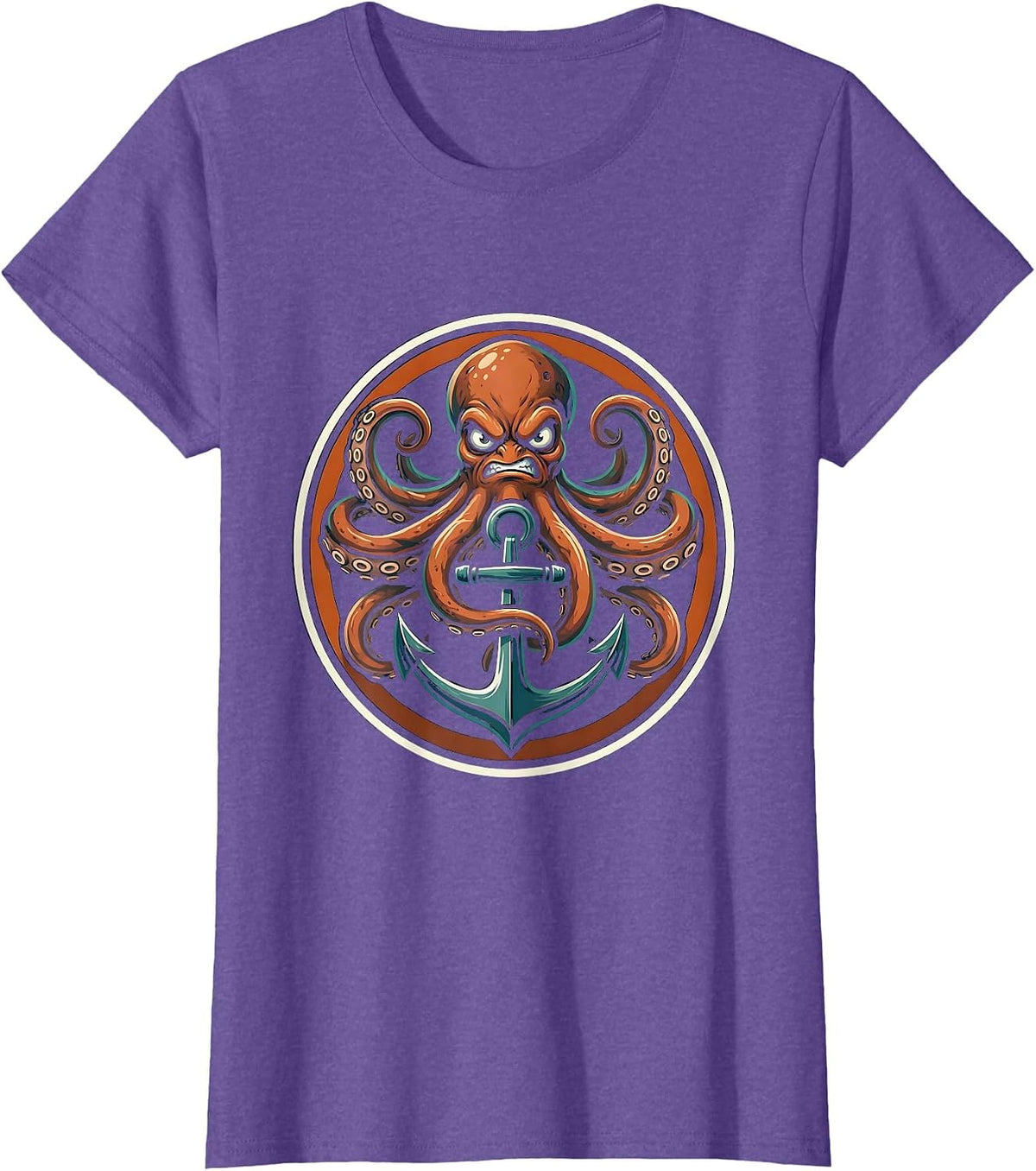 Octopus Tentacles Wrapped Around Anchor Design T-Shirt - Purple Heather