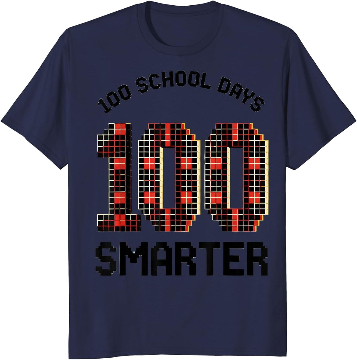 100 School Days Smarter Pixel Art School Milestone 100th Day T-Shirt - Navy Blue