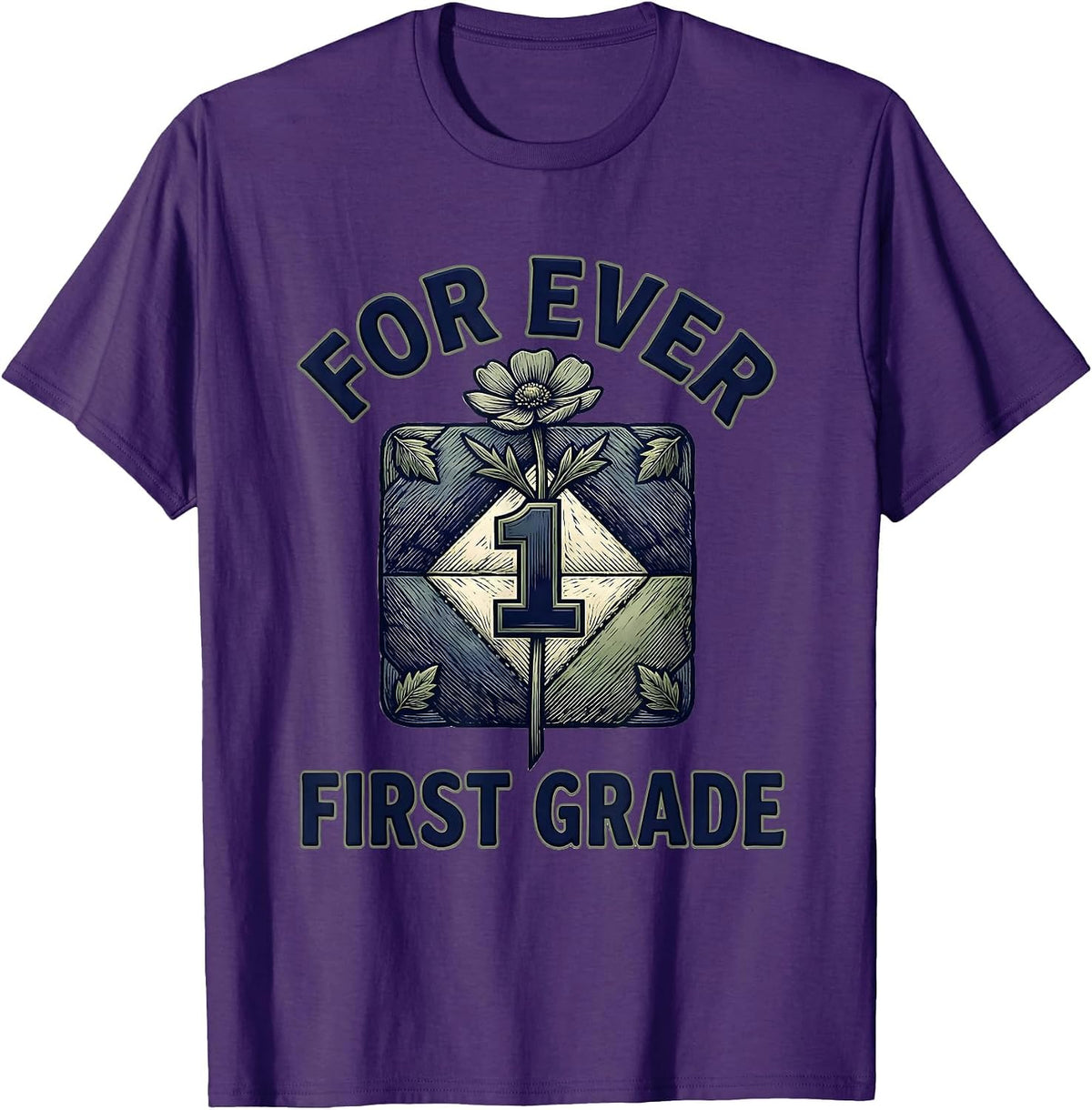 For Ever First Grade Retro Teacher Wildflower Back To School T-Shirt - Purple