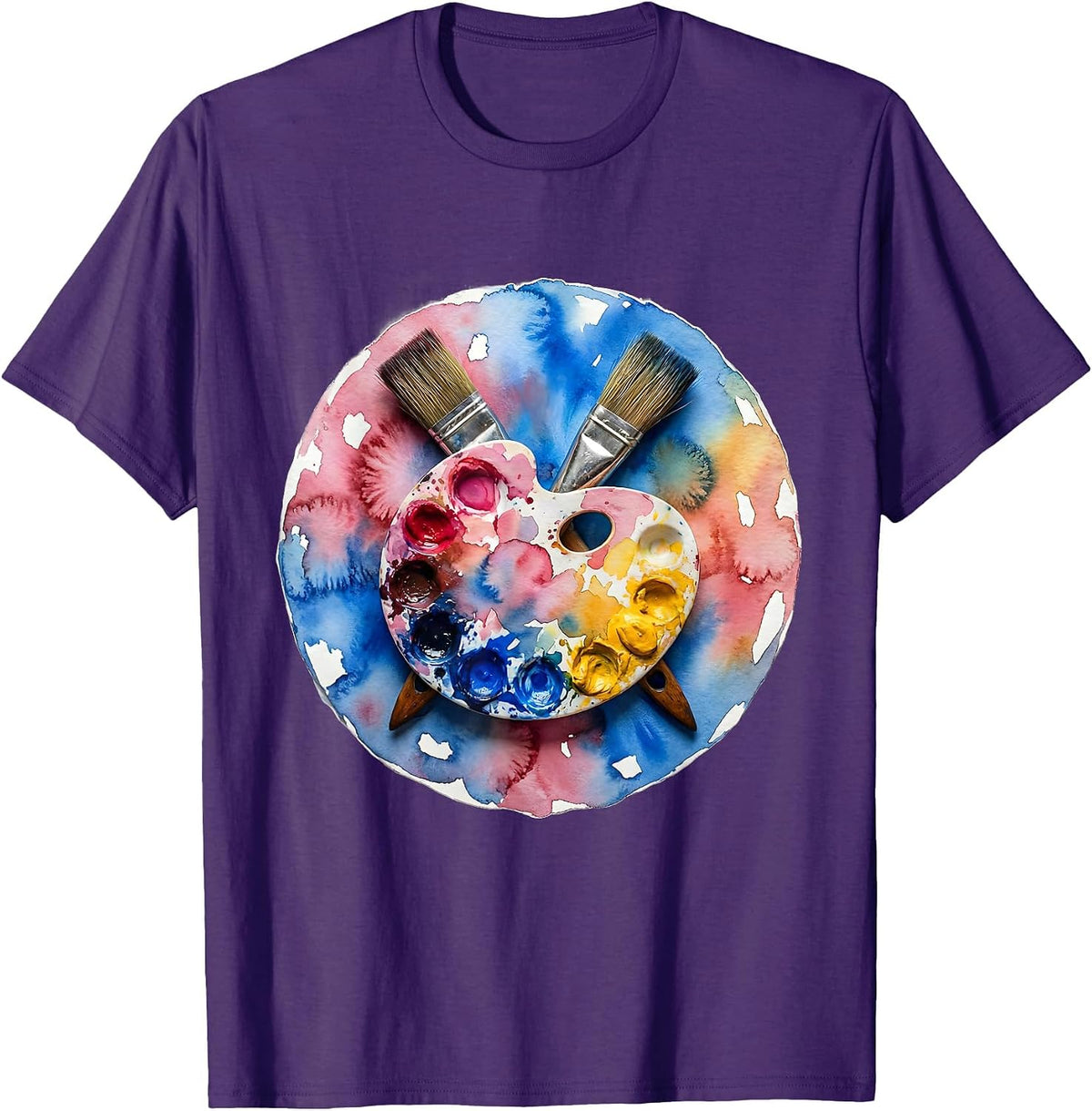 Art Teacher Paint Palette Crossed Brushes Design T-Shirt - Purple