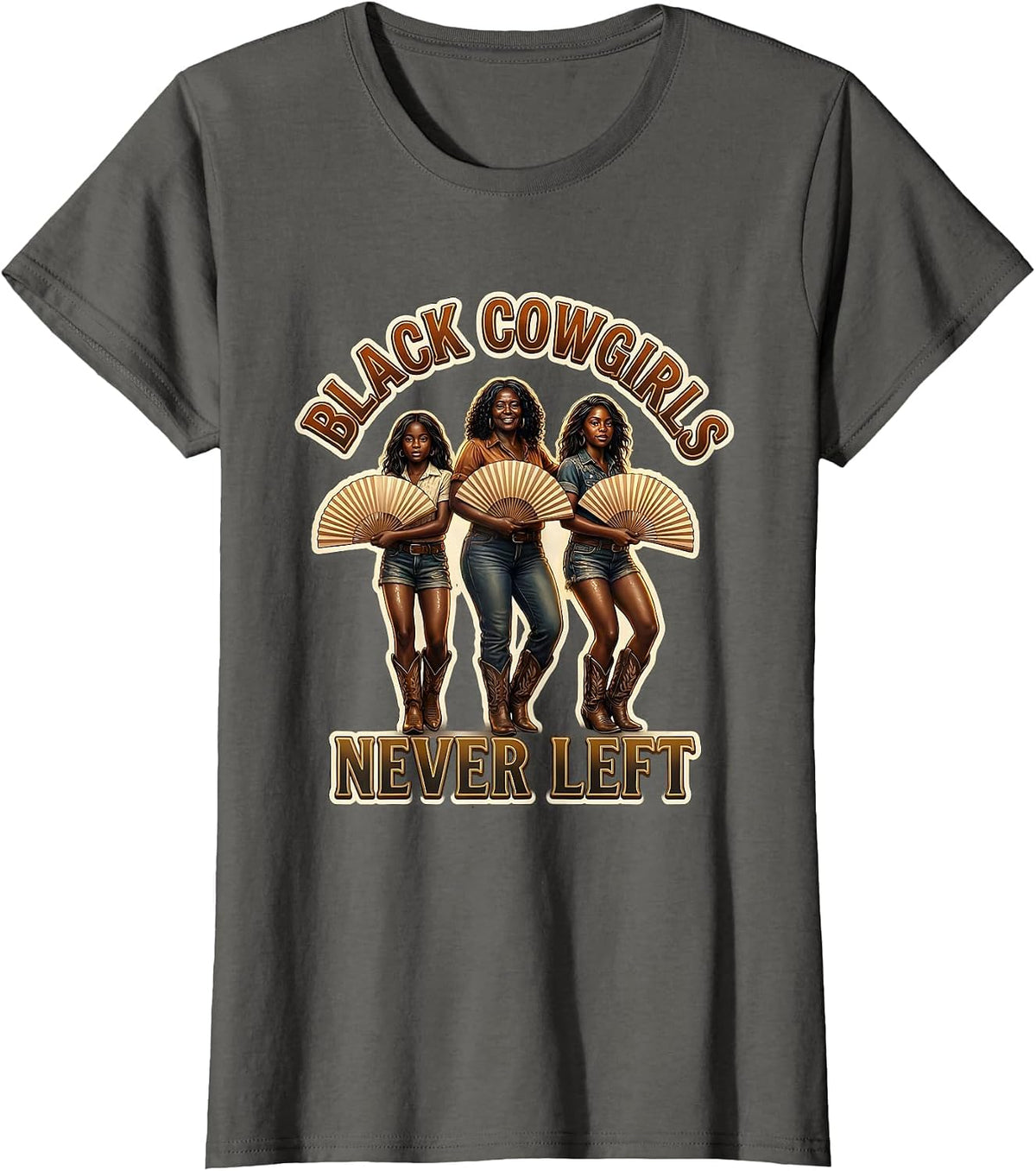 Women's Black Cowgirls Never Left Funny Line Dance Cowgirl Women T-Shirt - Asphalt Grey