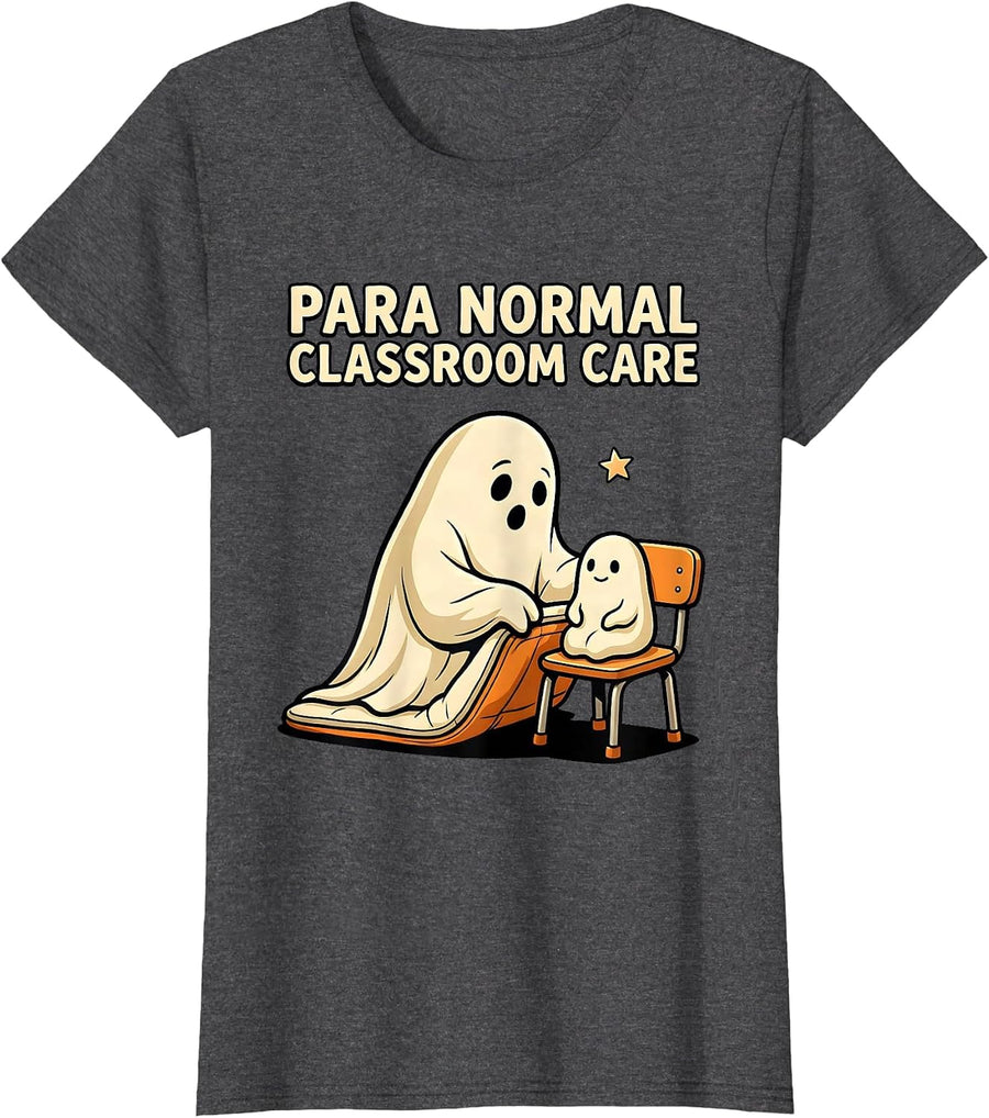 Women's Para Normal Classroom Care Funny Ghost Paraprofessional T-Shirt - Dark Heather Grey