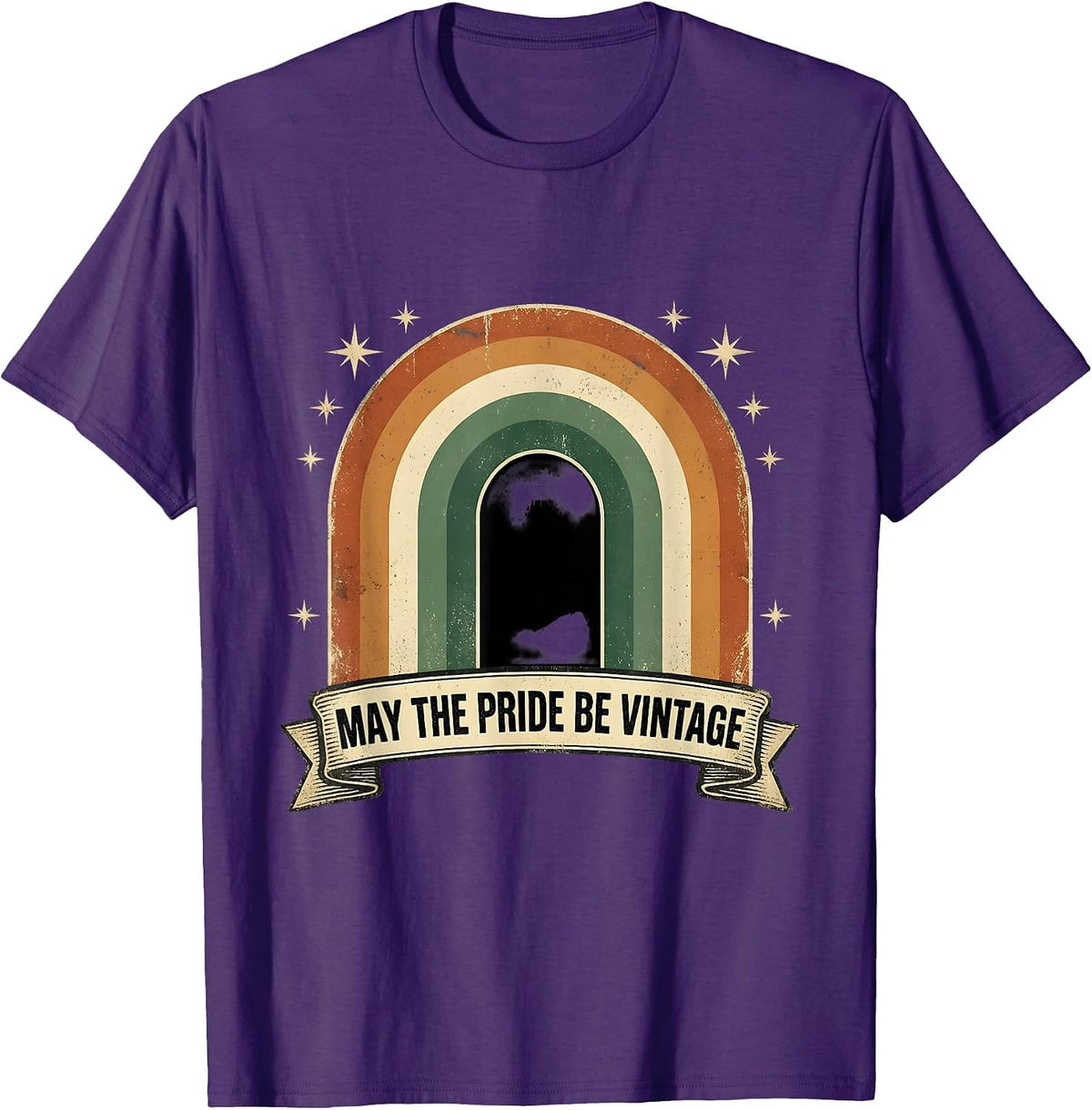 May The Pride Be Vintage Retro Rainbow Badge Design T-Shirt - Purple
