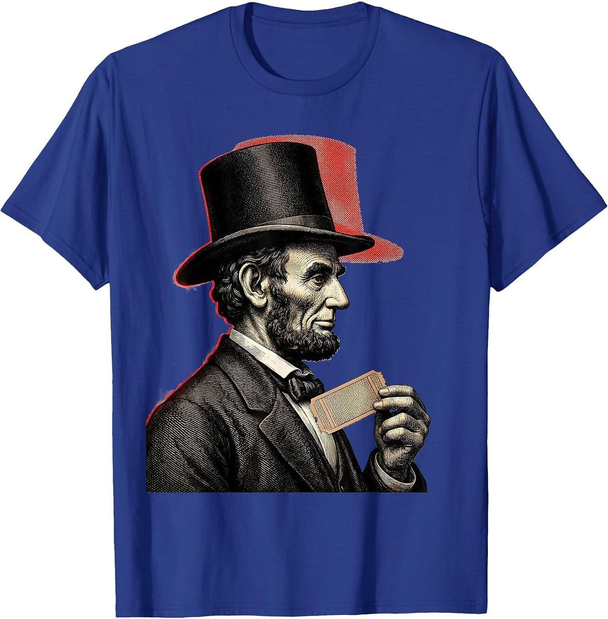 Men's Lincoln Bust Engraved Hatching Dark Humor History Buff T-Shirt - Royal Blue