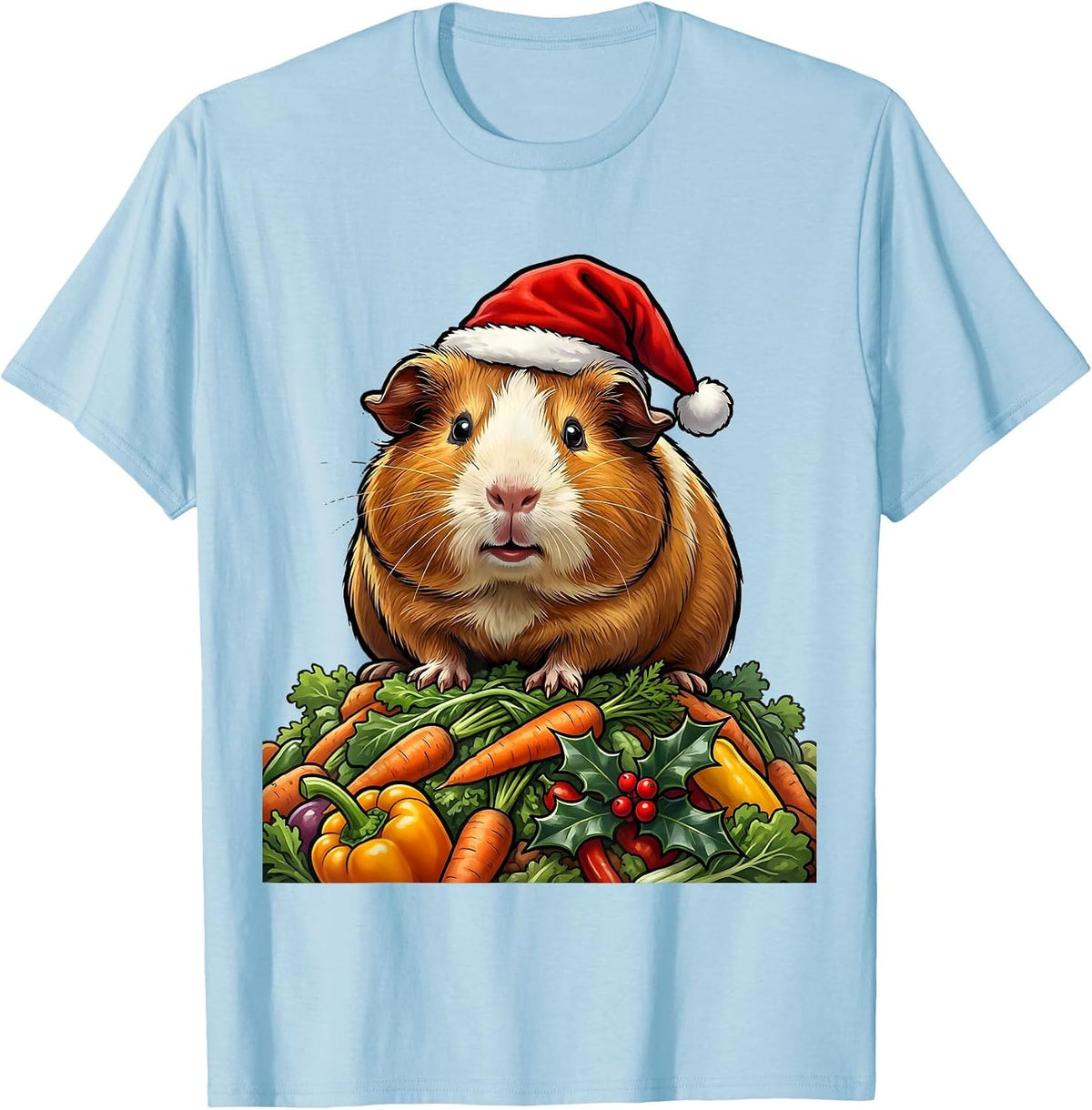 Guinea Pig Santa Hat Cartoon Pet Lover Christmas T-Shirt - Baby Blue