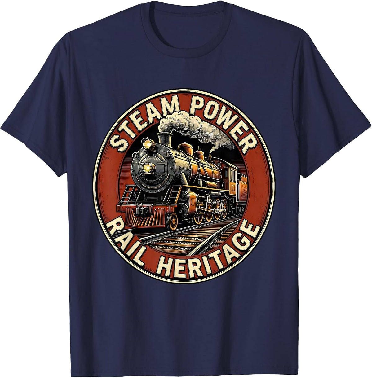 Steam Power Rail Heritage Big Boy 4014 Train Engineer T-Shirt - Navy Blue