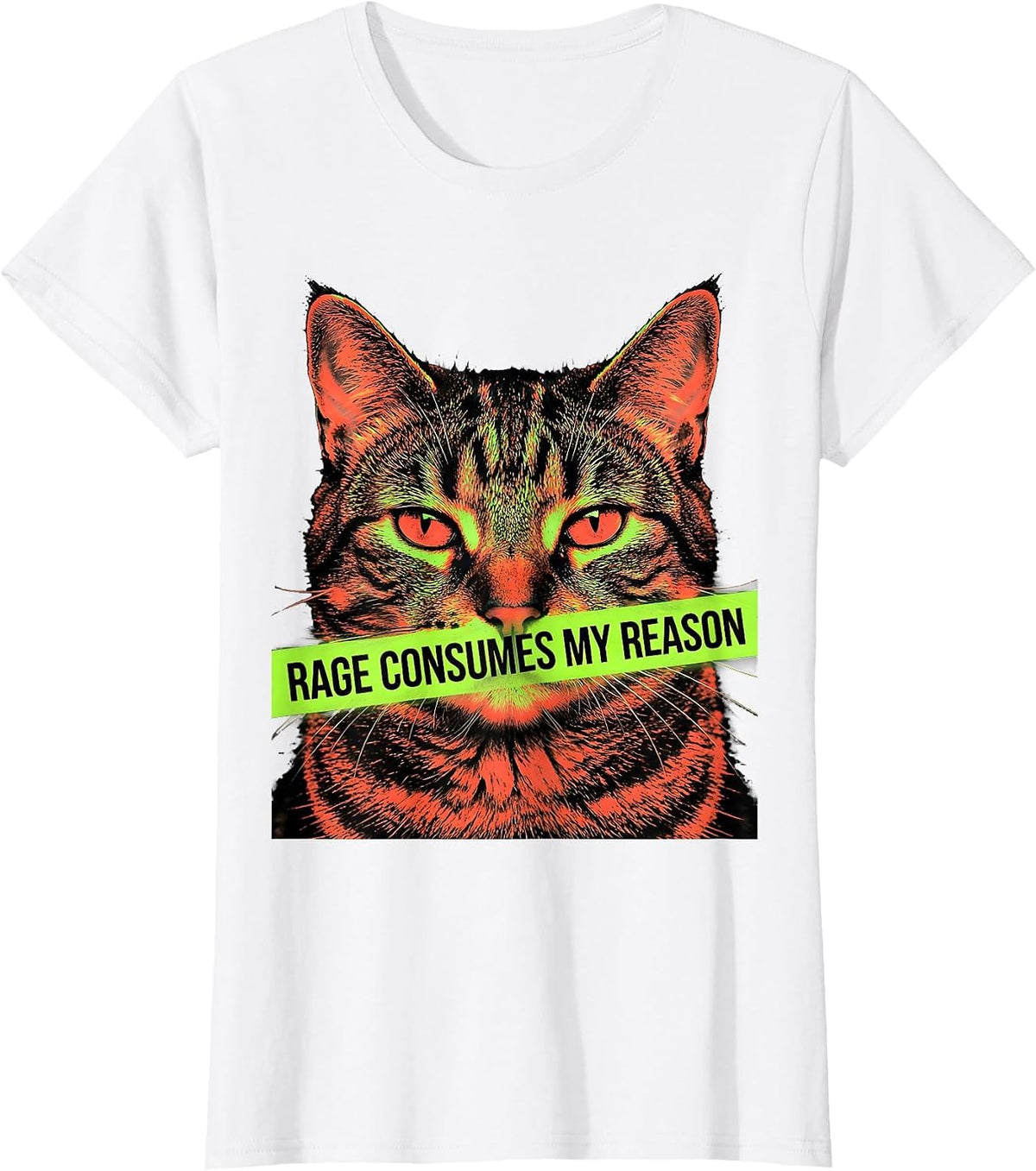 Rage Consumes My Reason Photo Expressionist Staring Cat Meme T-Shirt - White