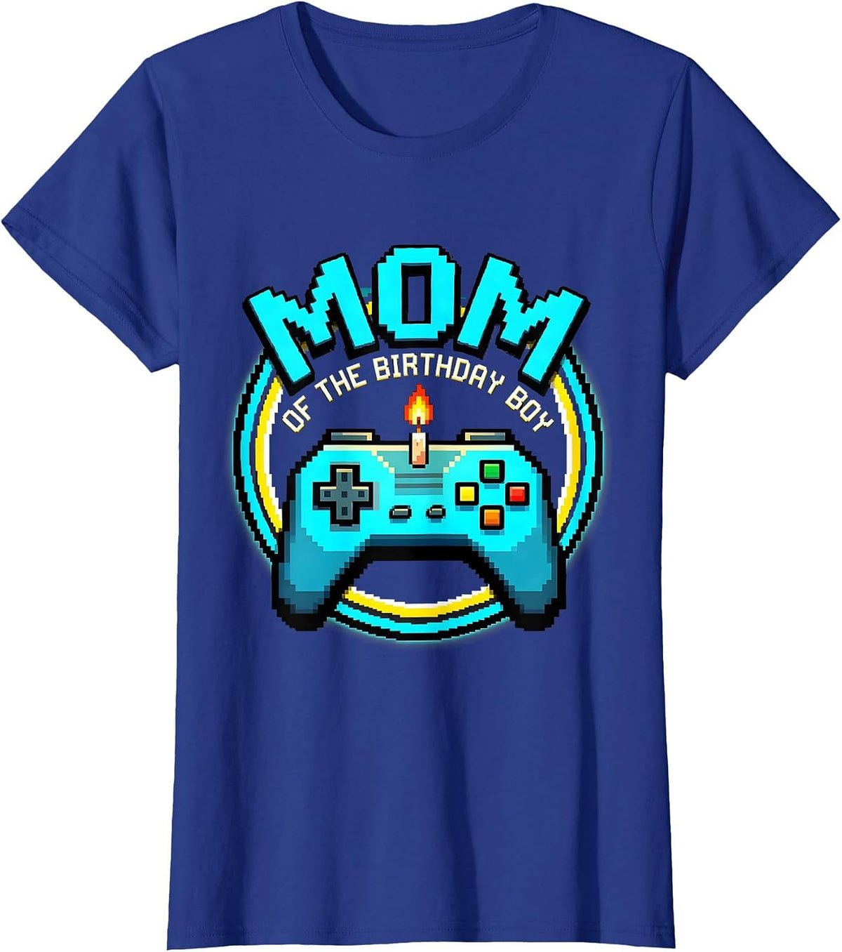 Women's Mom Of The Birthday Boy Pixel Art Video Game Birthday Party T-Shirt - Royal Blue