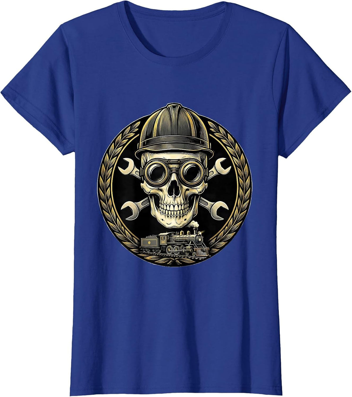 Women's Skull Engineer Cap and Goggles Graphic Tee T-Shirt - Royal Blue