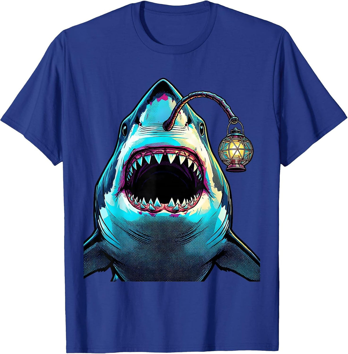 Men's Deep Sea Anglerfish Shark Lantern Illustration T-Shirt - Royal Blue
