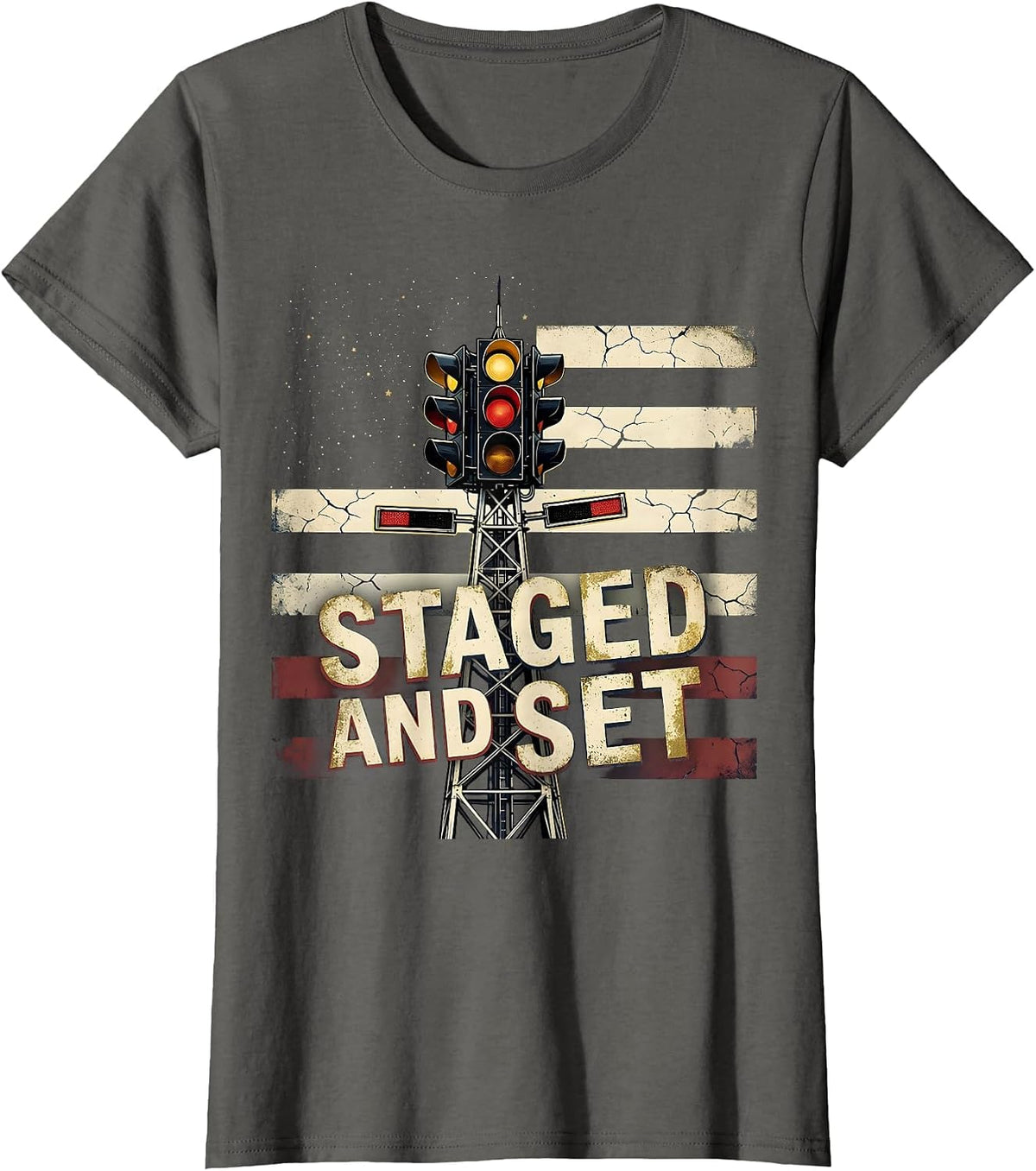 Women's Staged And Set Vintage Patriotic RC Car Drag Racing Hobbyist T-Shirt - Asphalt Grey