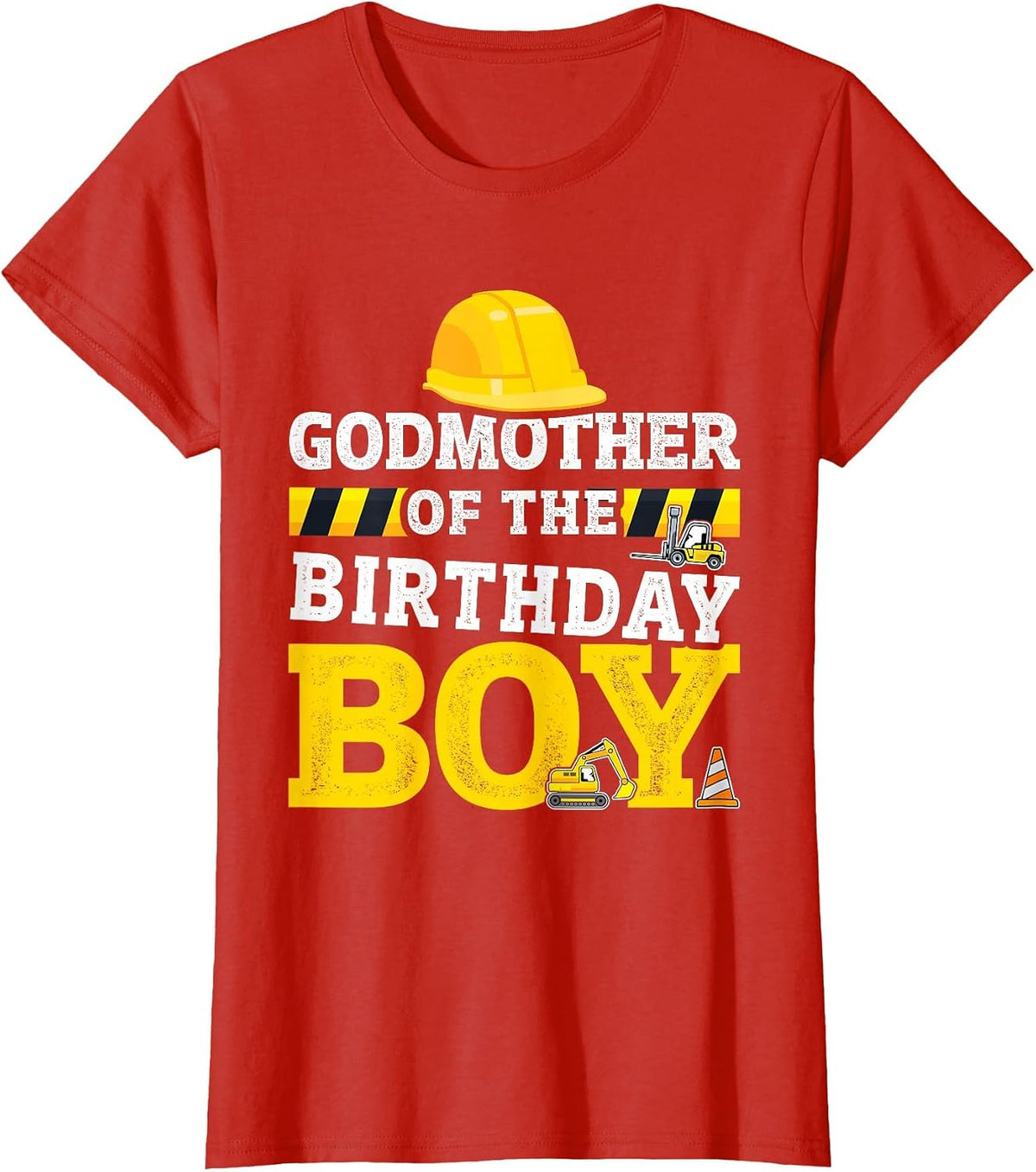 Godmother of Birthday boy Matching Family Construction Party T-Shirt - Red