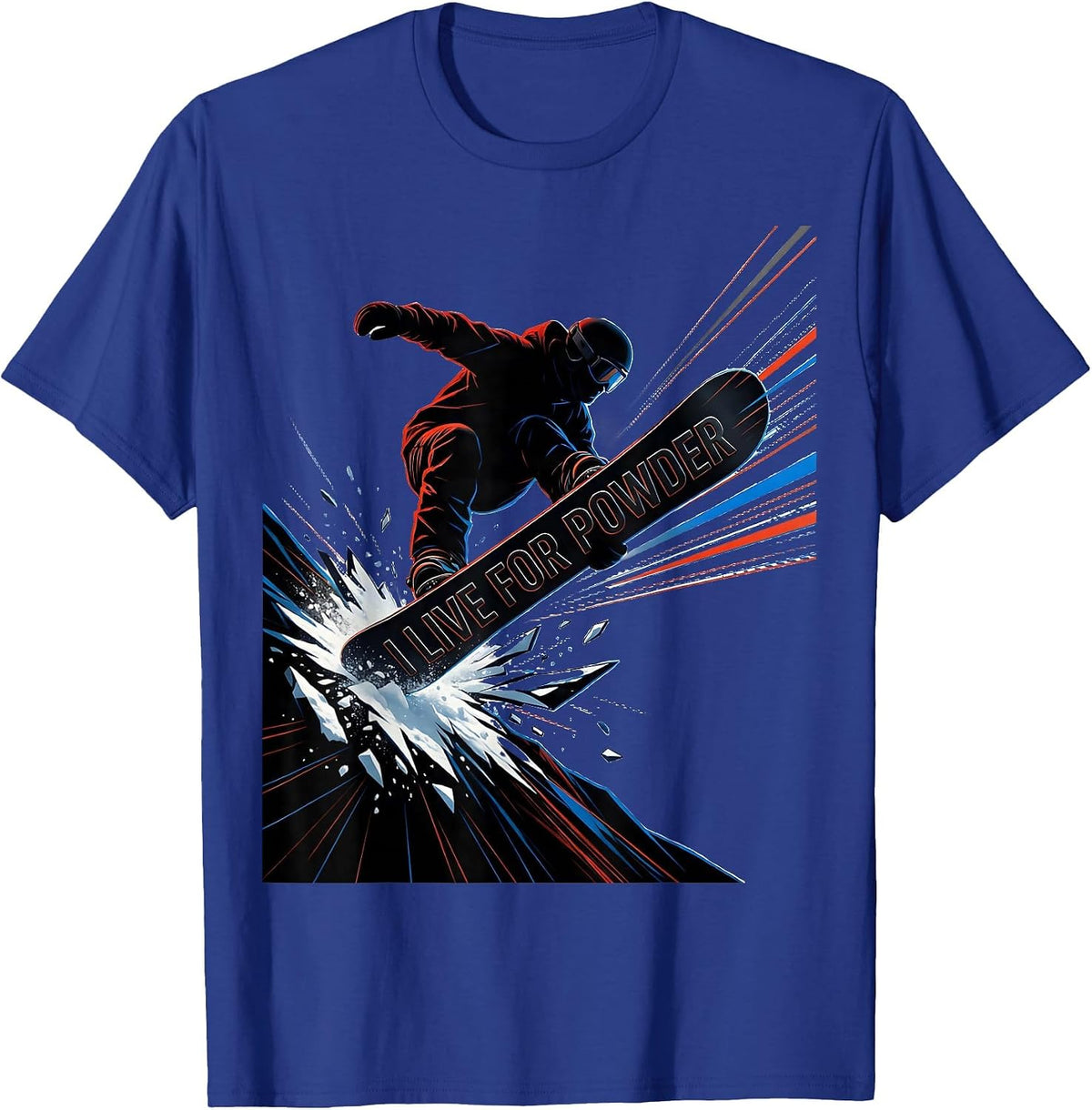 Men's I Live For Powder Futurist Snowboarder Winter Sports Humor T-Shirt - Royal Blue