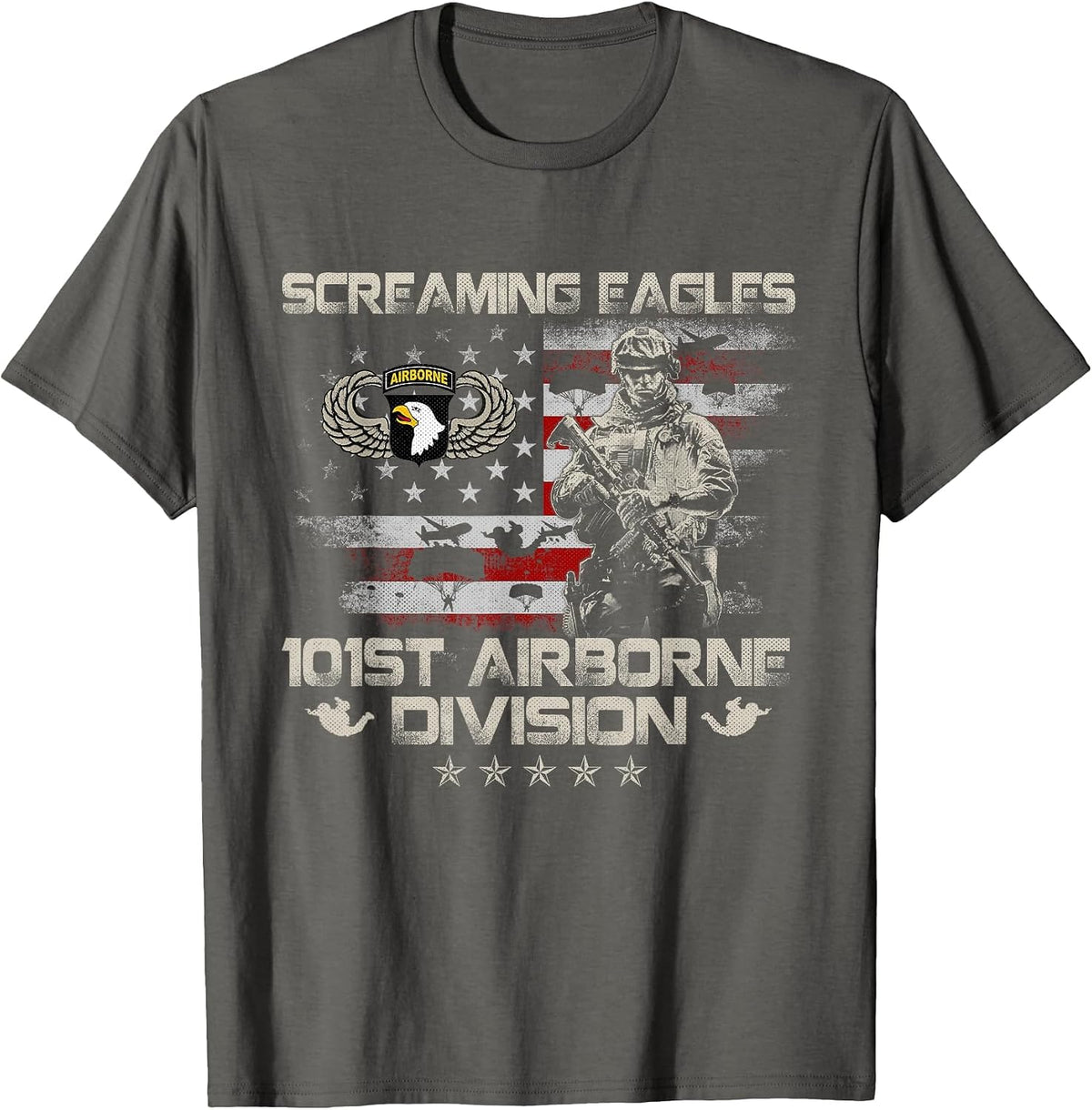 Screaming Eagle 101st Airborne Division Paratrooper Veteran T-Shirt - Asphalt Grey