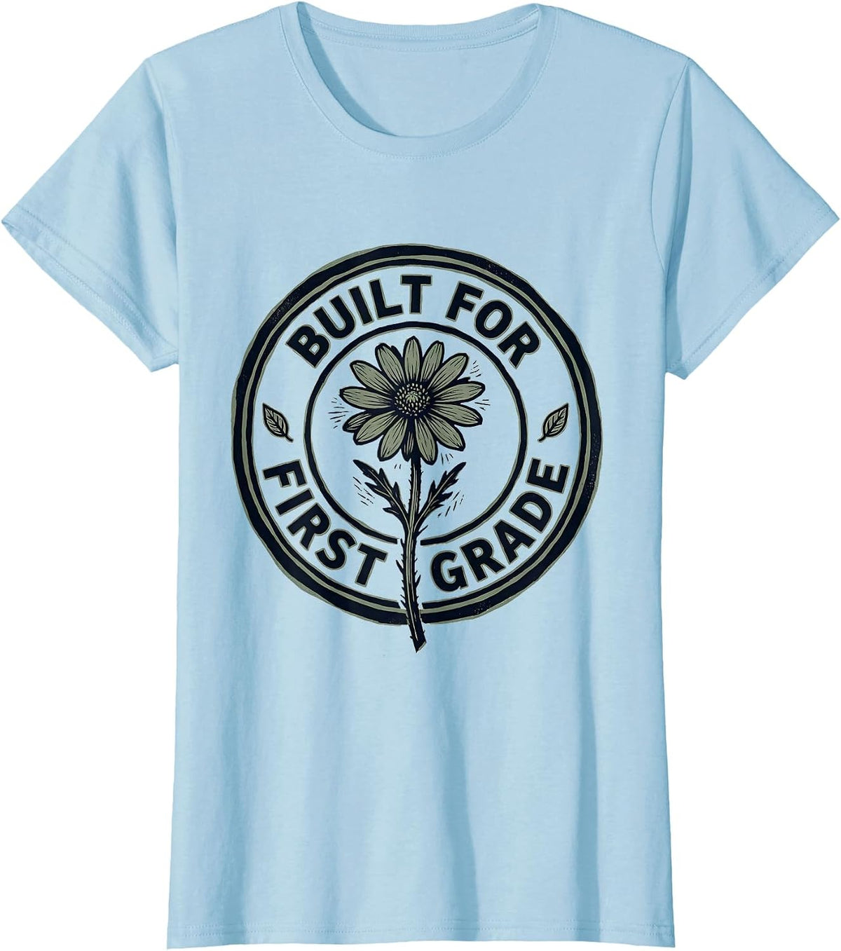 Built For First Grade Vintage Teacher Wildflower T-Shirt - Baby Blue