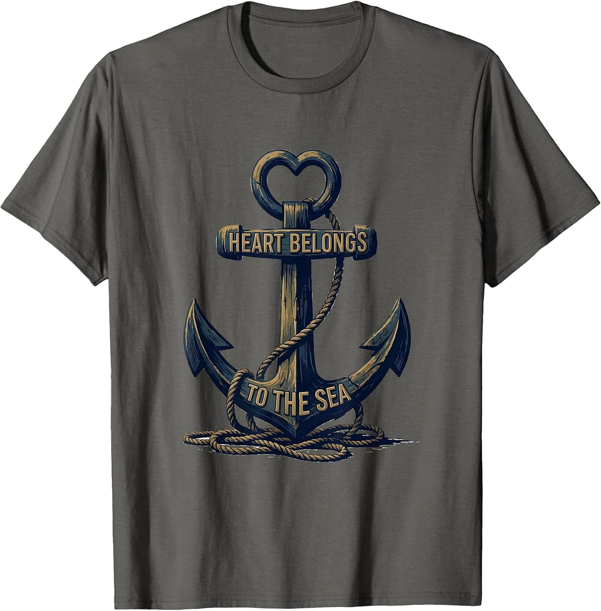Men's Heart Belongs to the Sea Sailor Design T-Shirt - Asphalt Grey