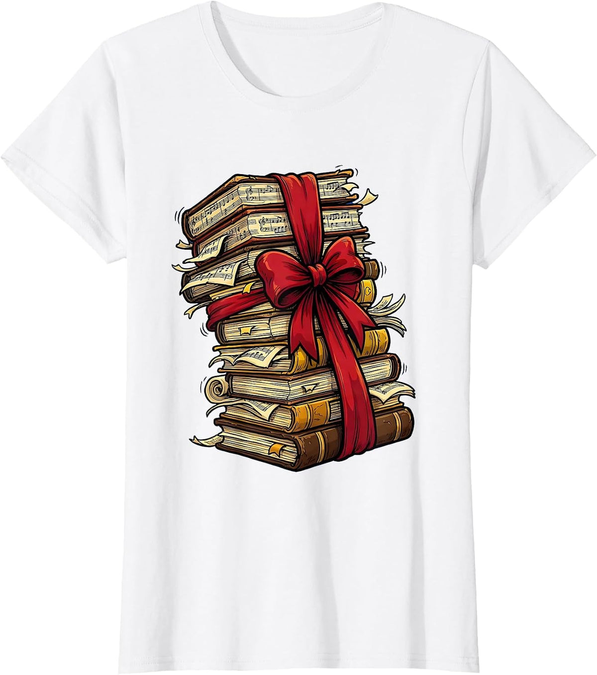 Women's Music Teacher Sheet Music Stack Graphic T-Shirt - White