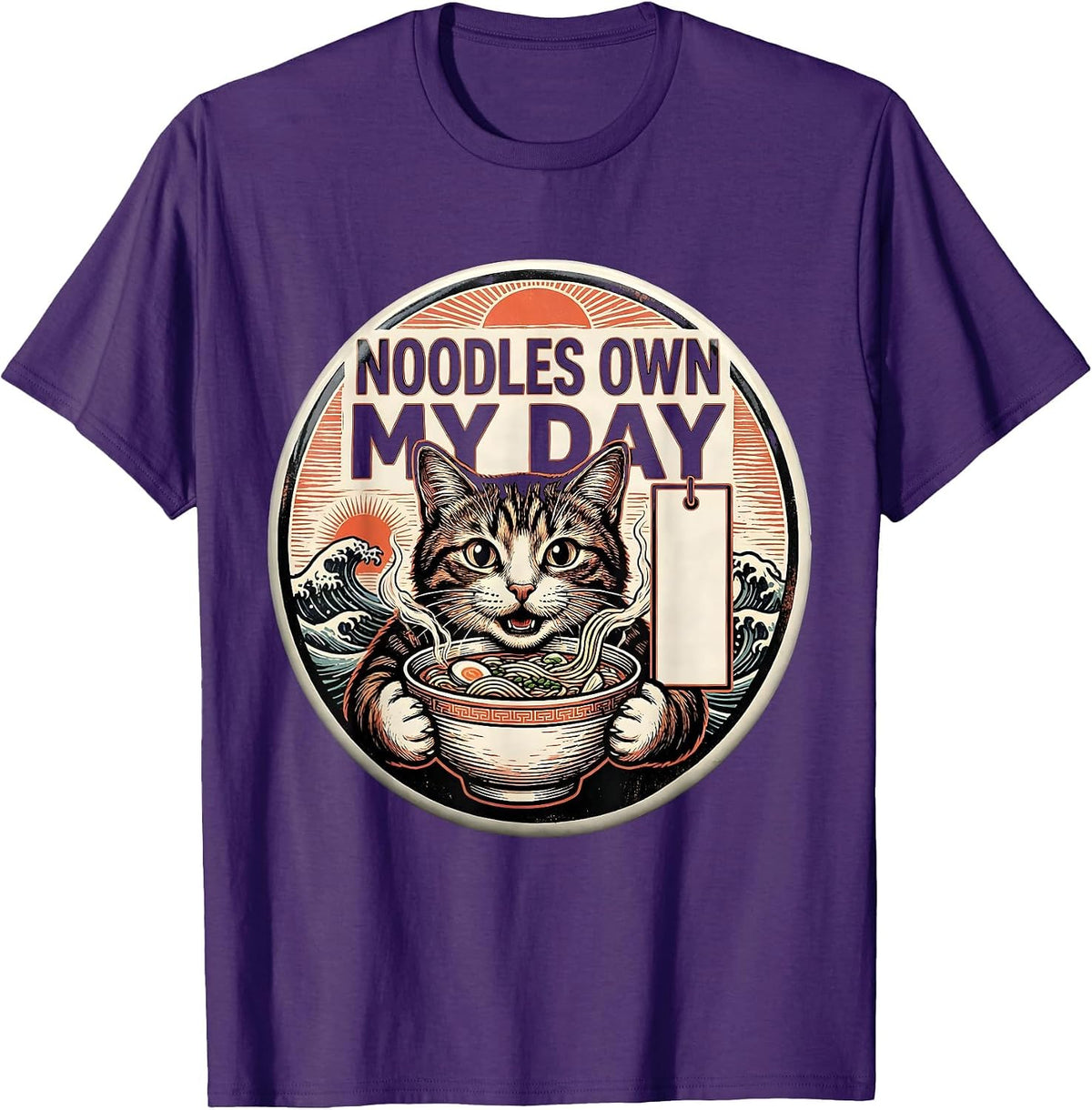 Men's Noodles Own My Day Funny Cat Ramen Anime Kawaii Gift T-Shirt - Purple