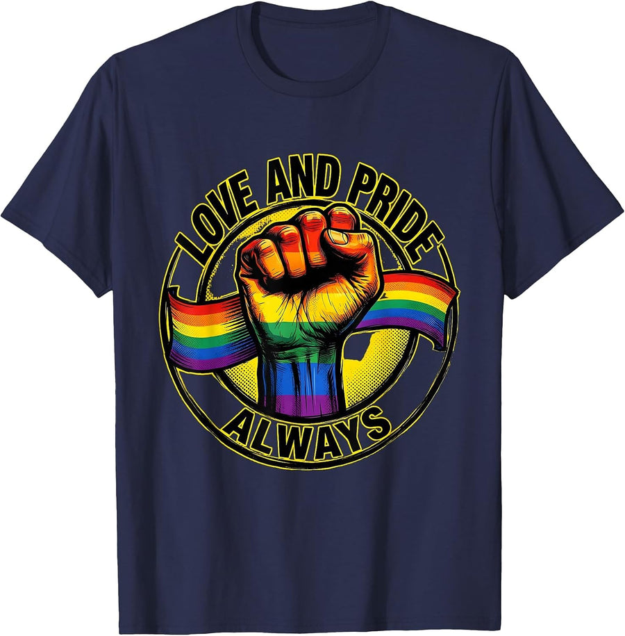 Love and Pride Always Pride Flag Design T-Shirt - Navy Blue